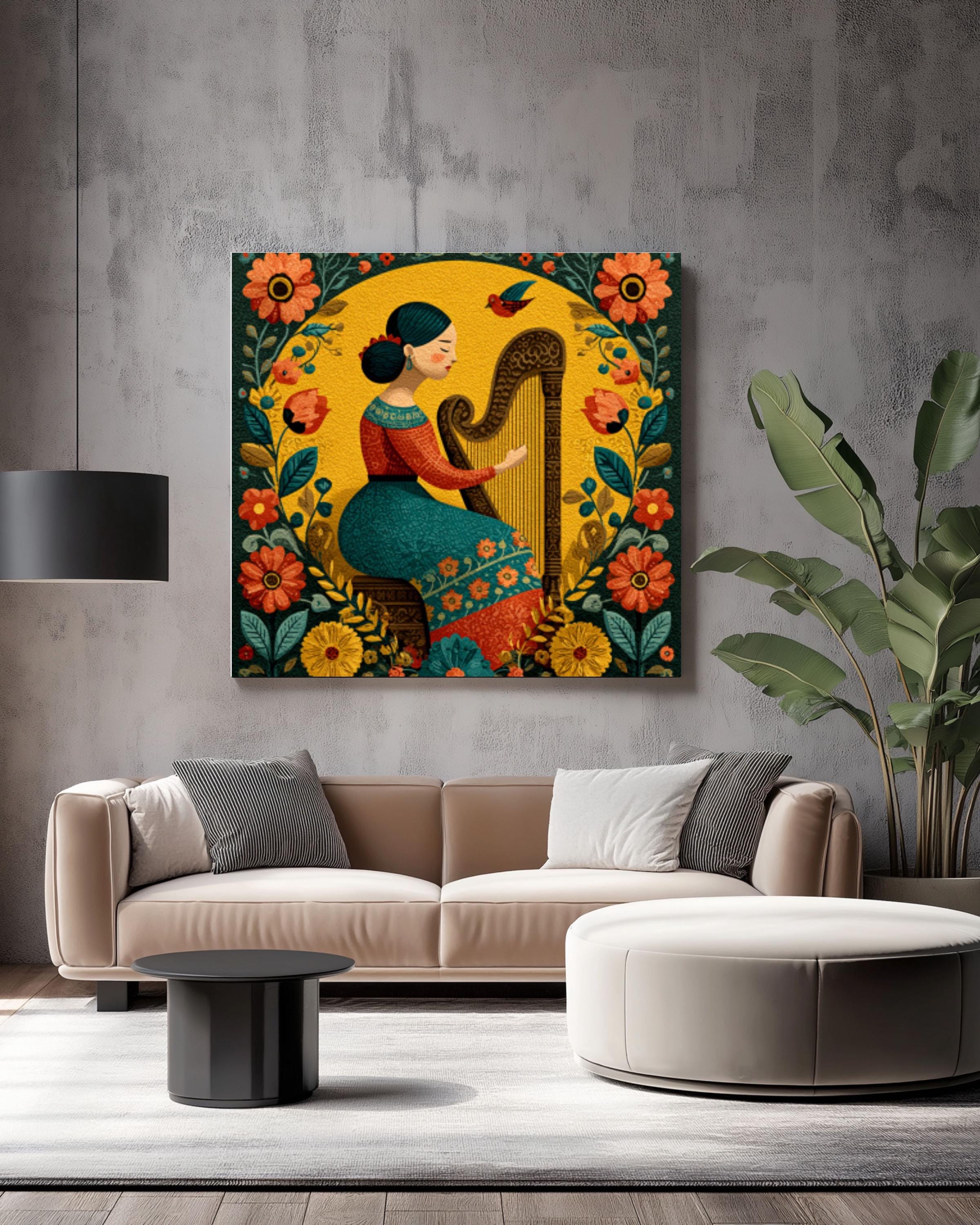 Mexican Folk Art Harpist Print â€“ Colorful Floral Latin Wall Art Canvas Wall Art Print – Premium Home Decor