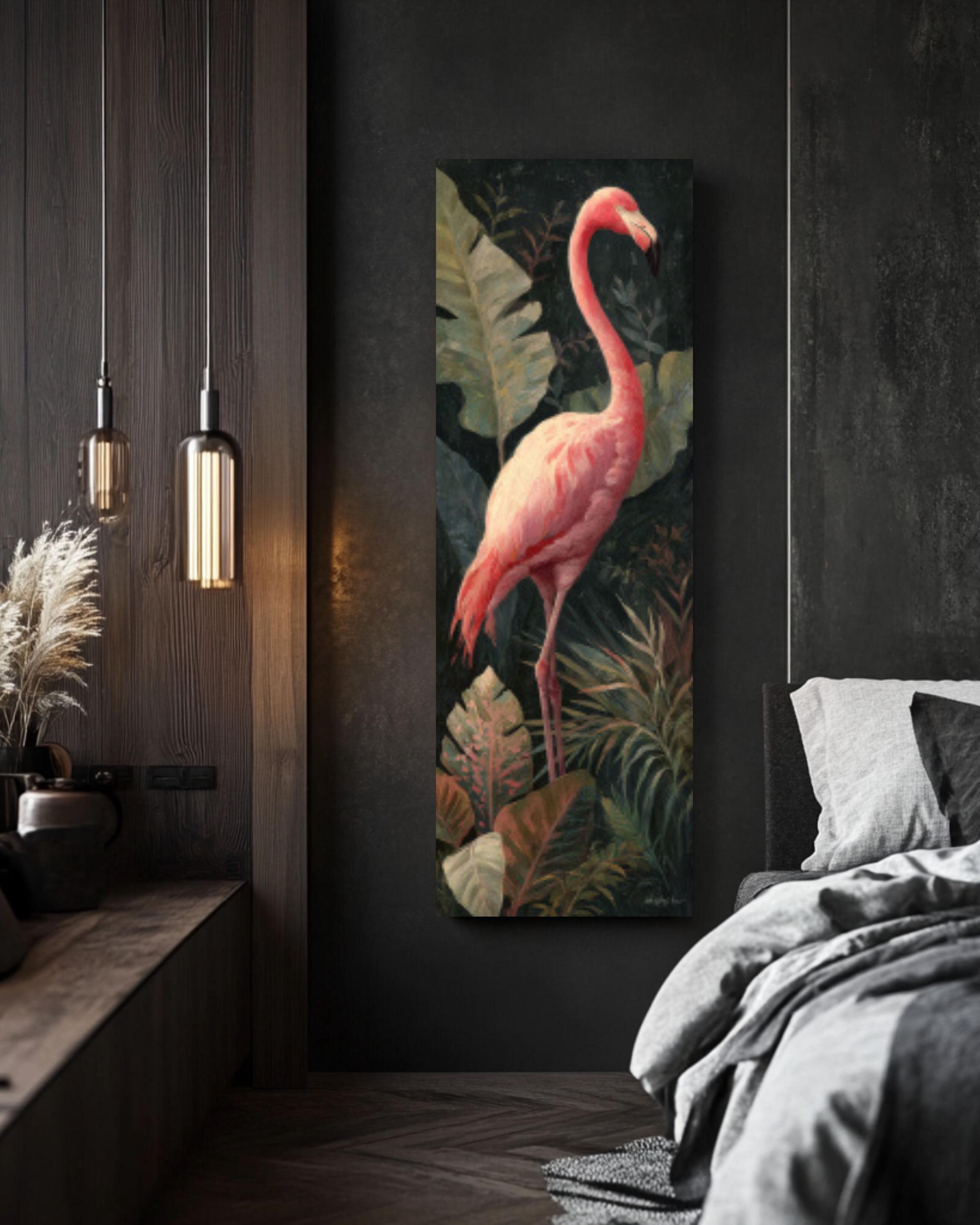 Pink Flamingo Jungle Canvas Art | Dark Academia Tropical Decor