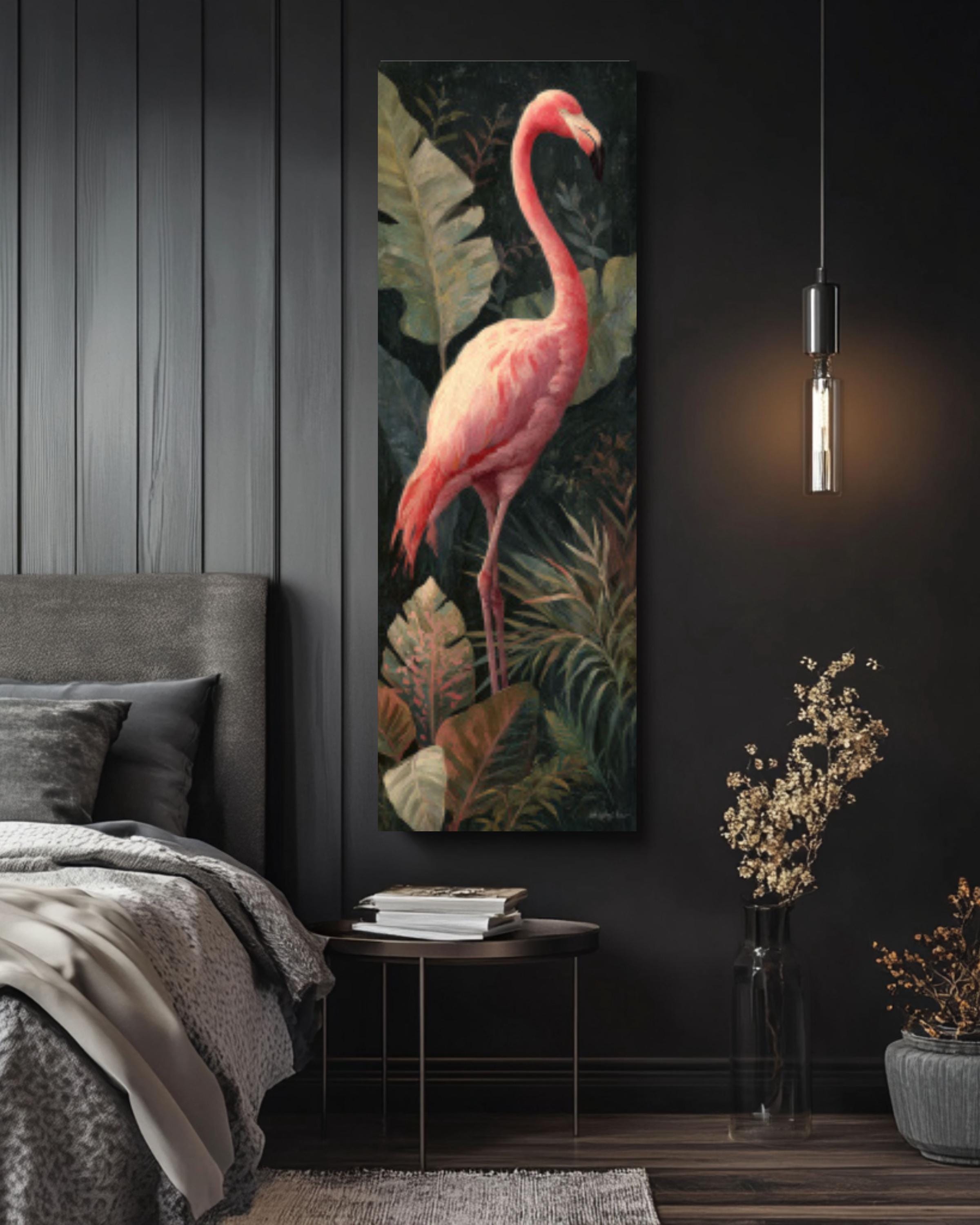 Pink Flamingo Jungle Canvas Art | Dark Academia Tropical Decor