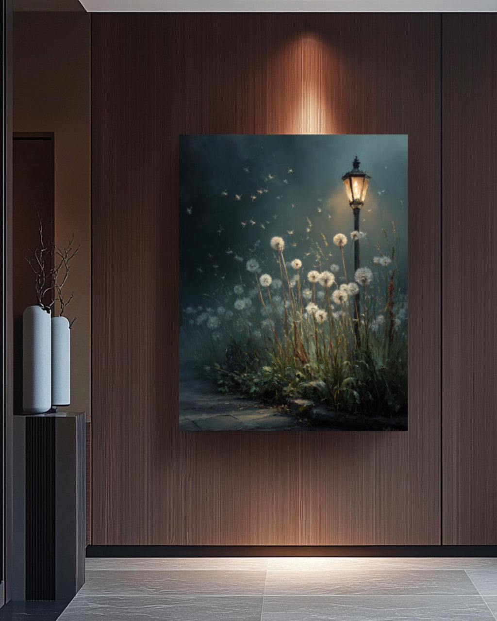Mystical Dandelion Night Garden Canvas Wall Art – Dreamy Floral Poster