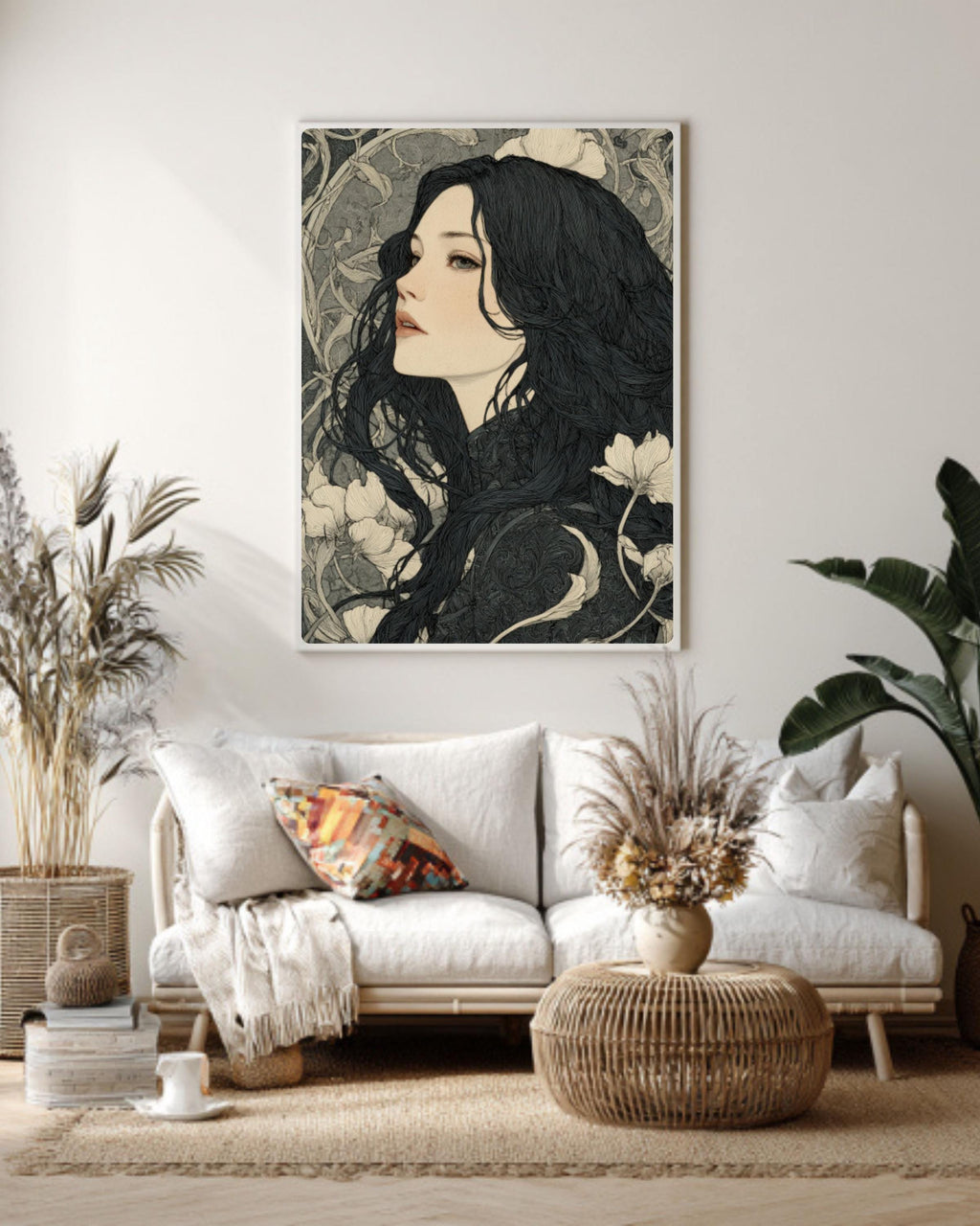 Art Nouveau Woman Ink Drawing â€“ Dark Fantasy Canvas Print Canvas Wall Art Print – Premium Home Decor