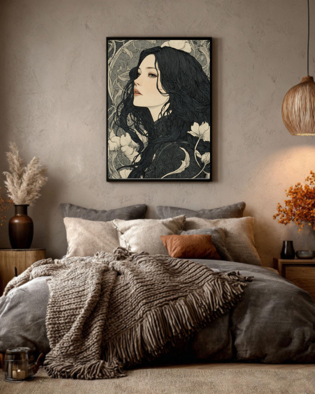Art Nouveau Woman Ink Drawing â€“ Dark Fantasy Canvas Print Canvas Wall Art Print – Premium Home Decor