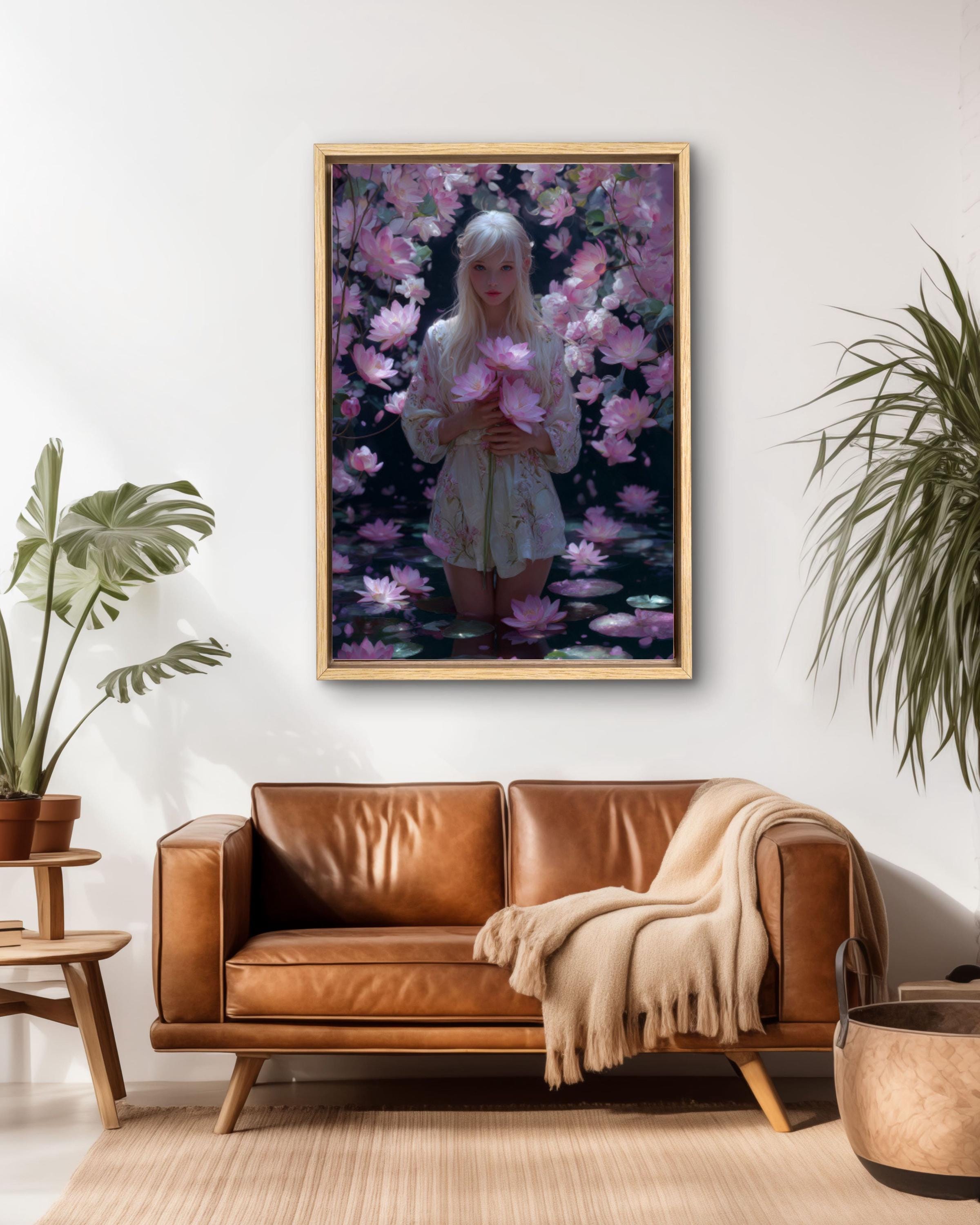 Sailor Moon Canvas Print â€“ Blonde Girl, Lotus & Cherry Blossoms Canvas Wall Art Print – Premium Home Decor