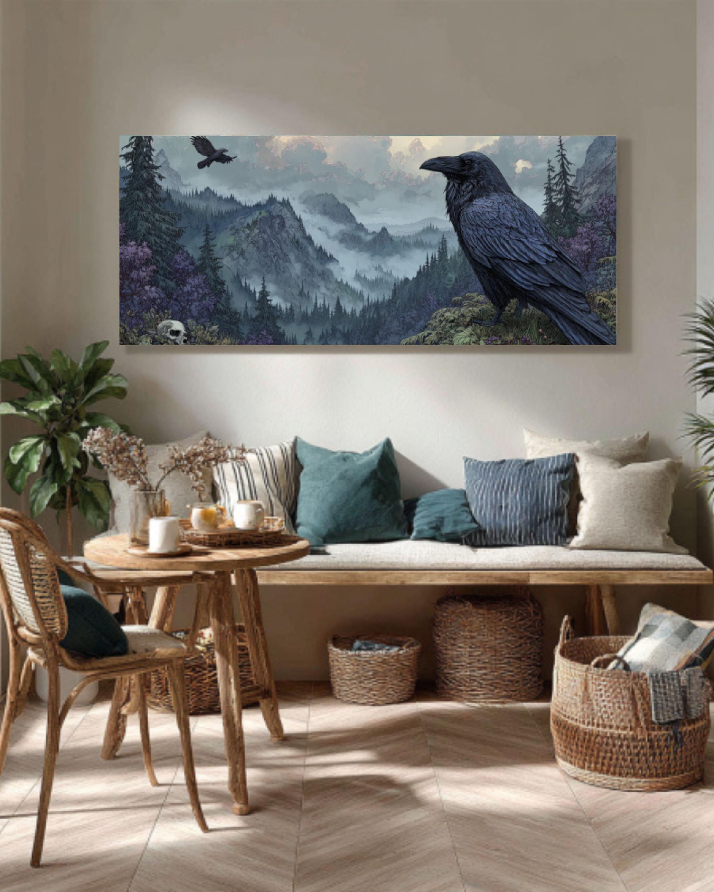 Viking Raven Canvas Print – Dark Fantasy Scandinavian Art