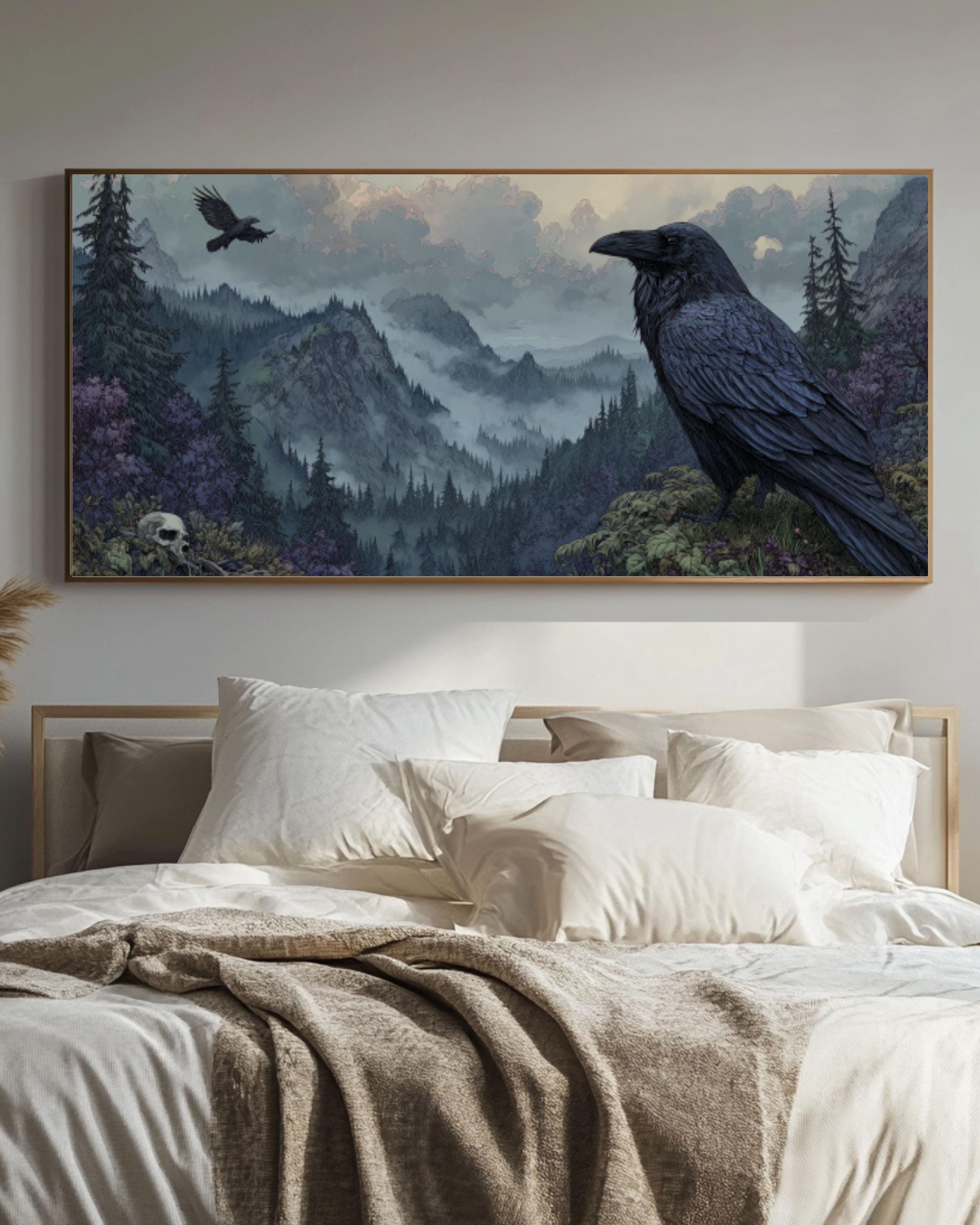 Viking Raven Canvas Print – Dark Fantasy Scandinavian Art