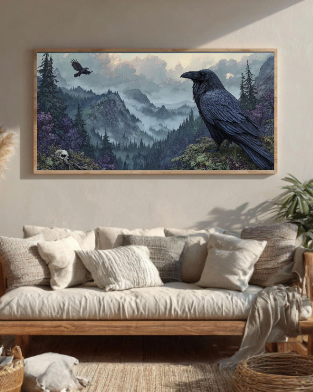 Viking Raven Canvas Print – Dark Fantasy Scandinavian Art