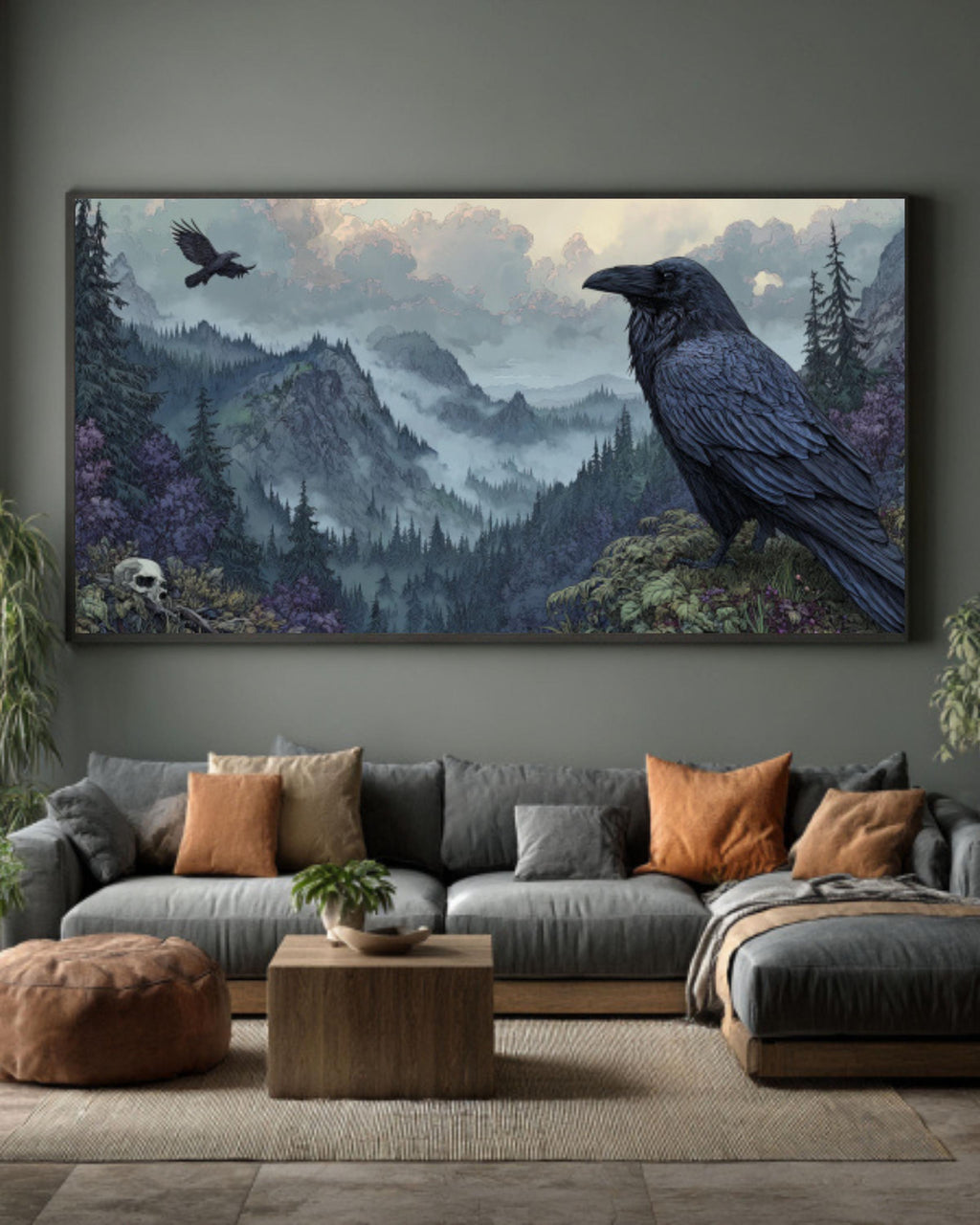 Viking Raven Canvas Print – Dark Fantasy Scandinavian Art