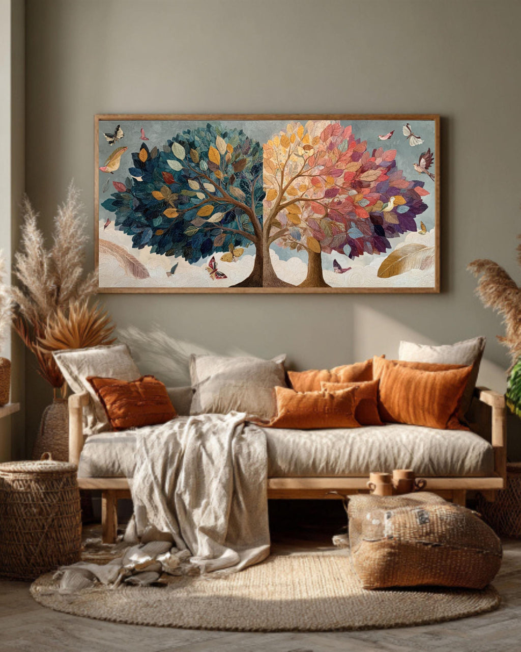 Intertwined Trees Canvas Art â€“ Abstract Family Growth, Birds & Butterflies Canvas Wall Art Print – Premium Home Decor