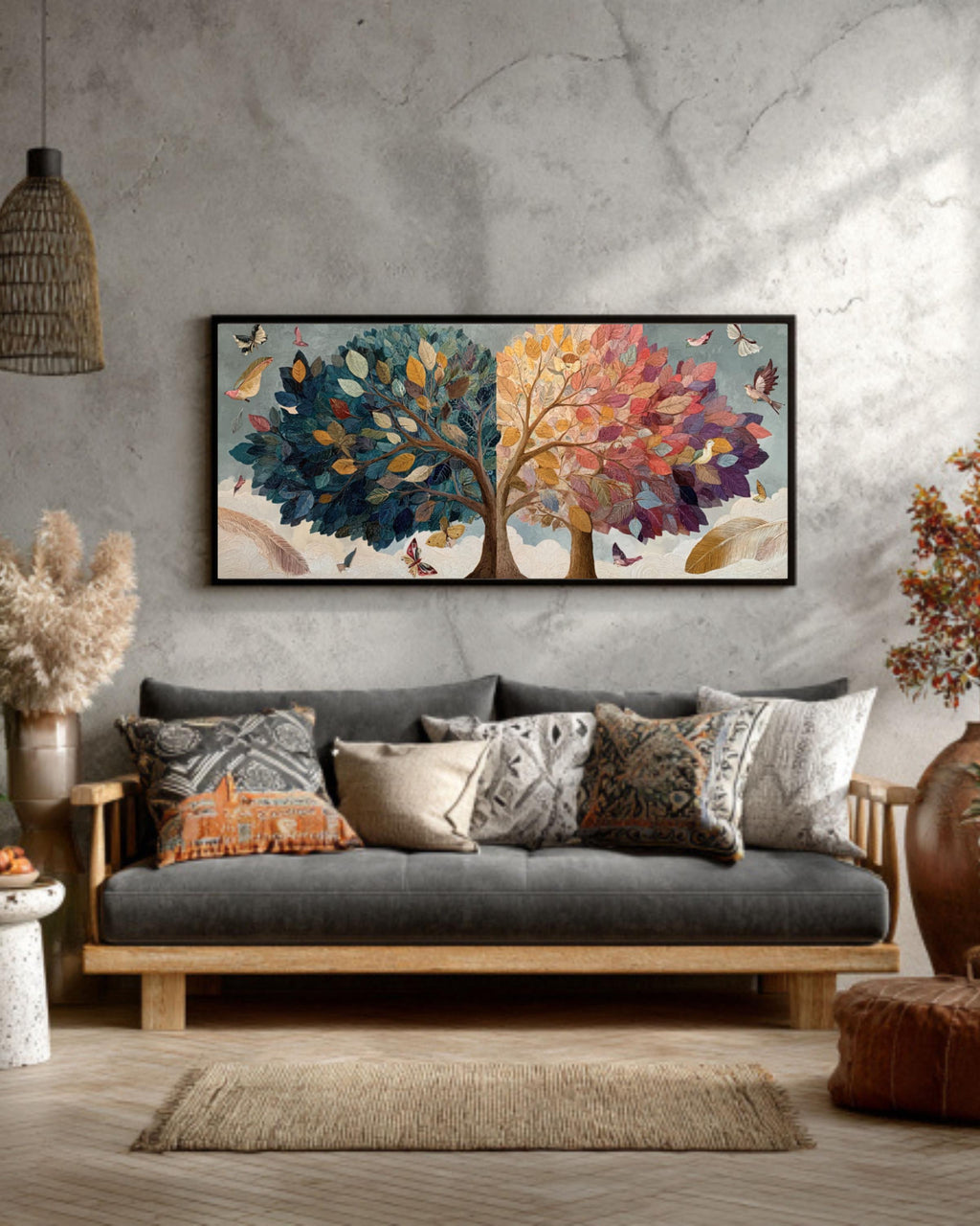 Intertwined Trees Canvas Art â€“ Abstract Family Growth, Birds & Butterflies Canvas Wall Art Print – Premium Home Decor