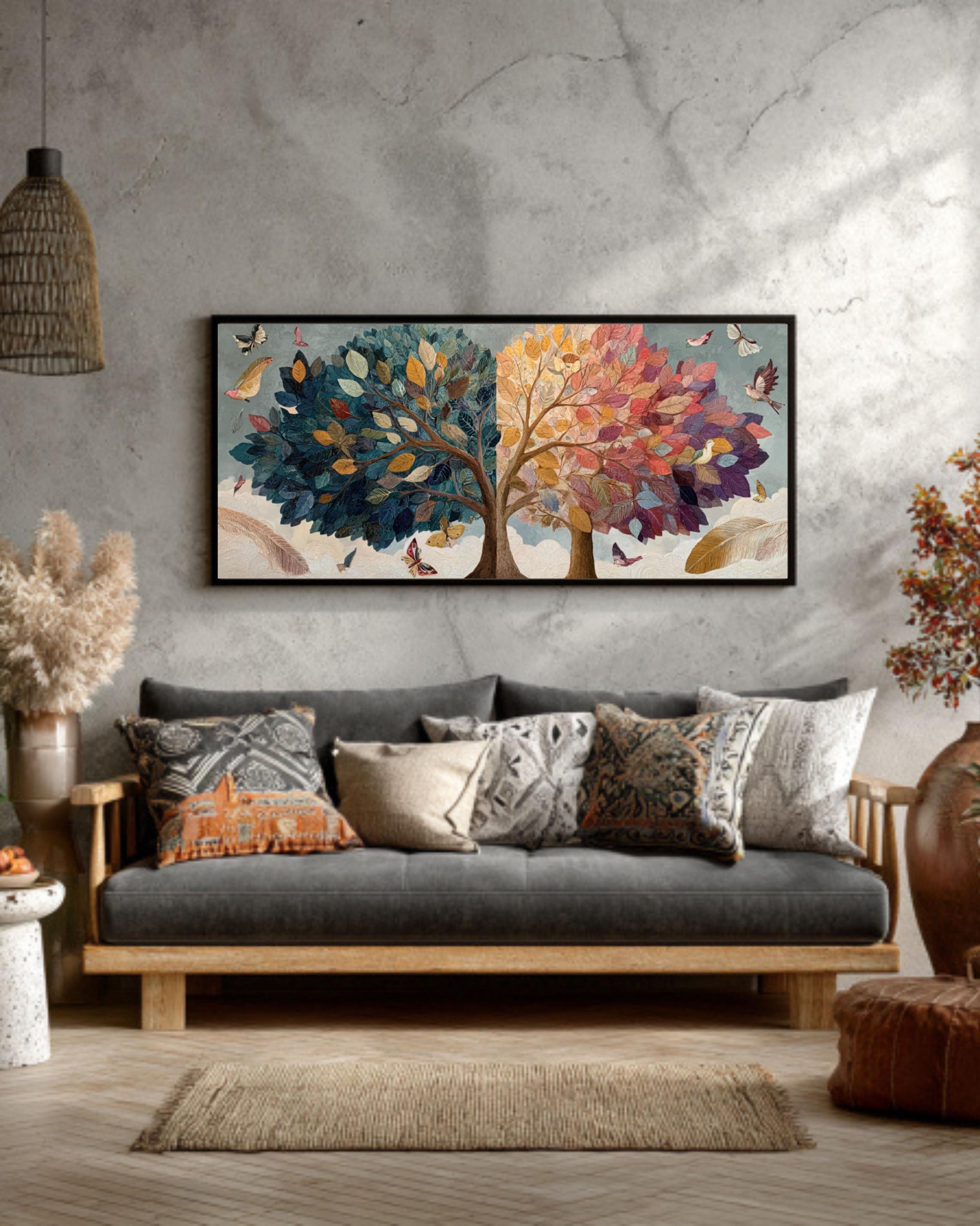 Intertwined Trees Canvas Art â€“ Abstract Family Growth, Birds & Butterflies Canvas Wall Art Print – Premium Home Decor