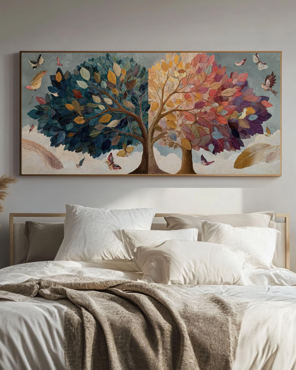 Intertwined Trees Canvas Art â€“ Abstract Family Growth, Birds & Butterflies Canvas Wall Art Print – Premium Home Decor
