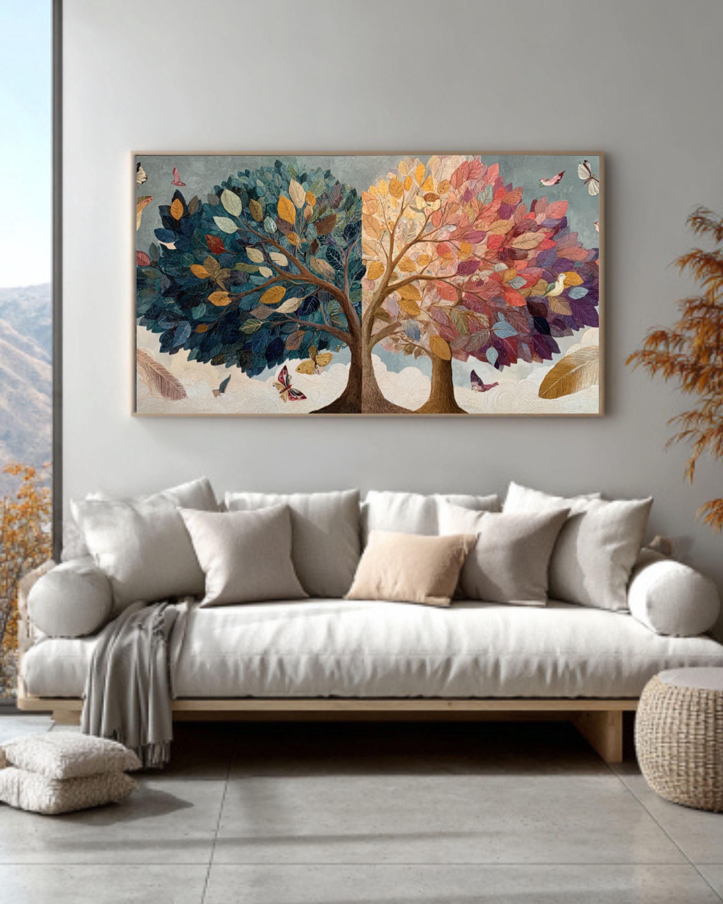 Intertwined Trees Canvas Art â€“ Abstract Family Growth, Birds & Butterflies Canvas Wall Art Print – Premium Home Decor