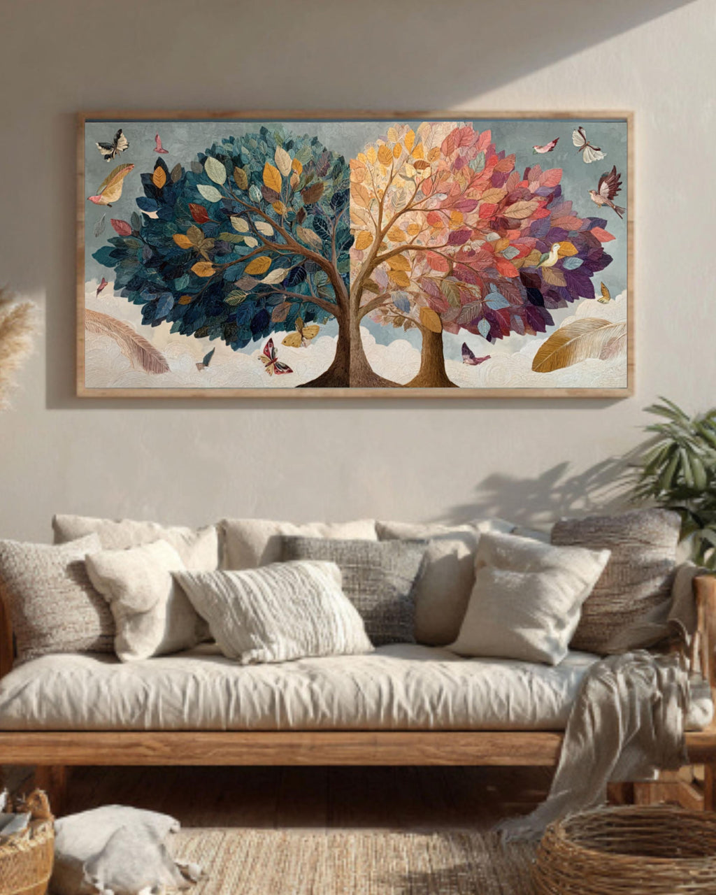 Intertwined Trees Canvas Art â€“ Abstract Family Growth, Birds & Butterflies Canvas Wall Art Print – Premium Home Decor