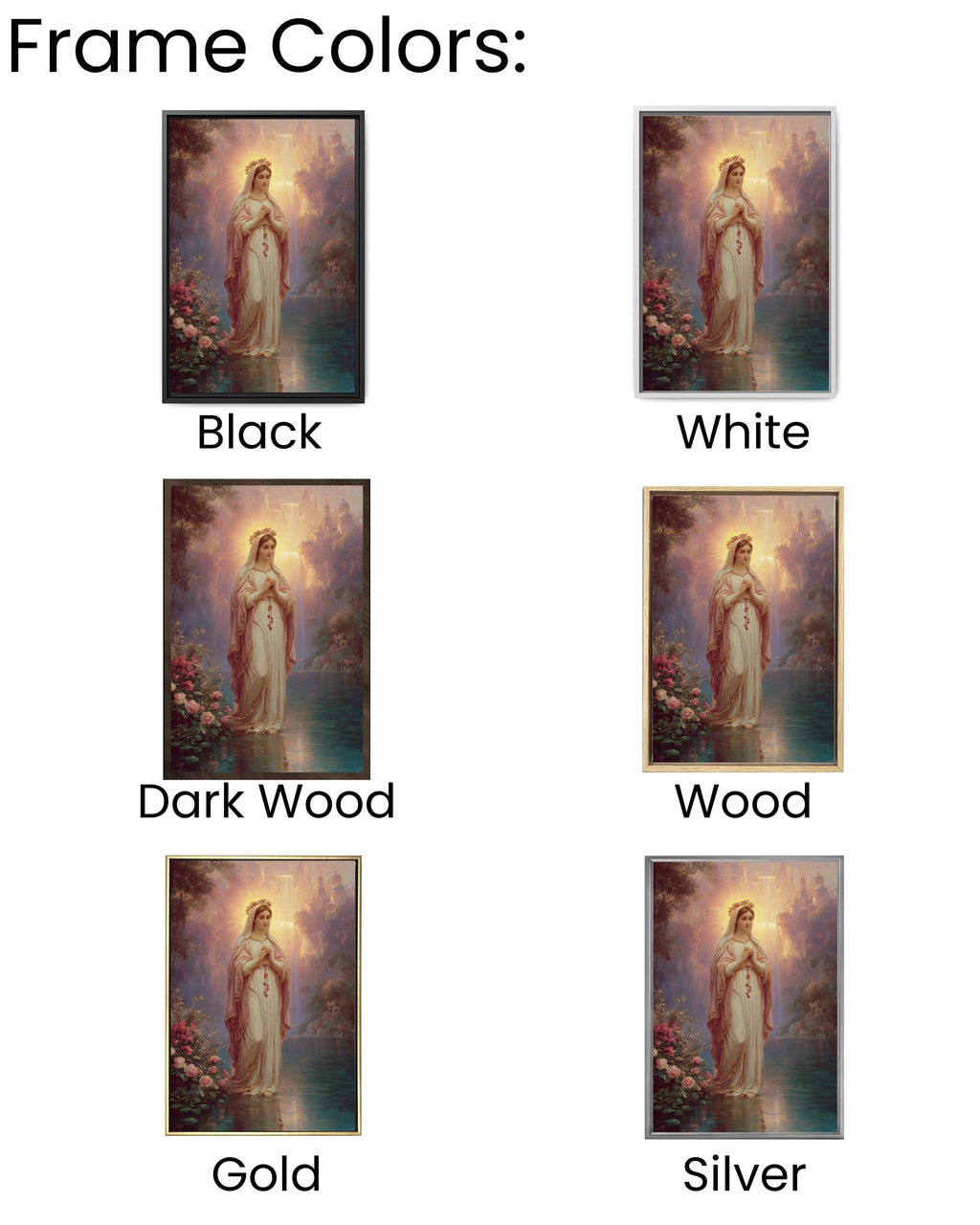 Our Lady Praying Lithograph – Rosary Beads, Soft Pastel Canvas Art
