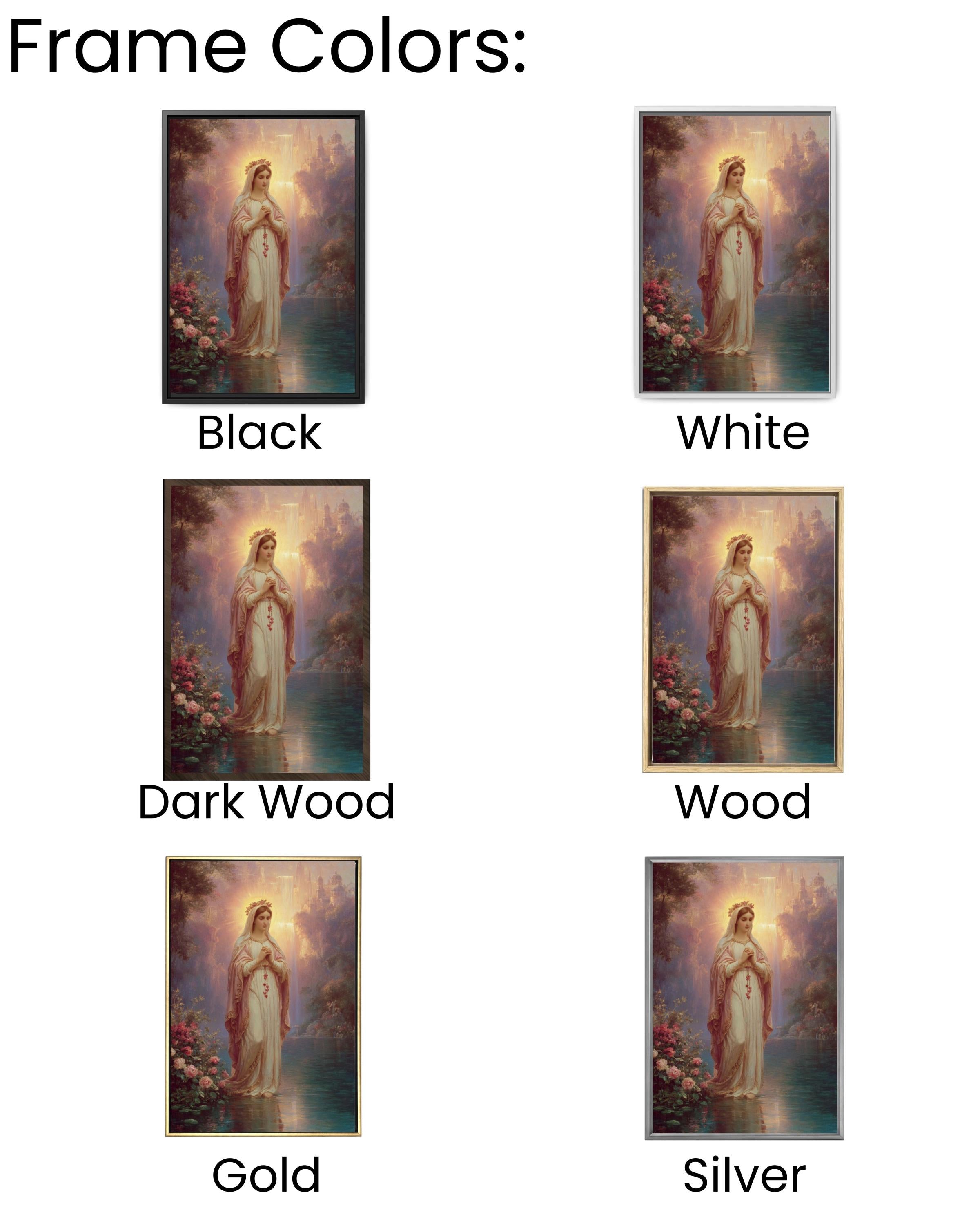 Our Lady Praying Lithograph – Rosary Beads, Soft Pastel Canvas Art