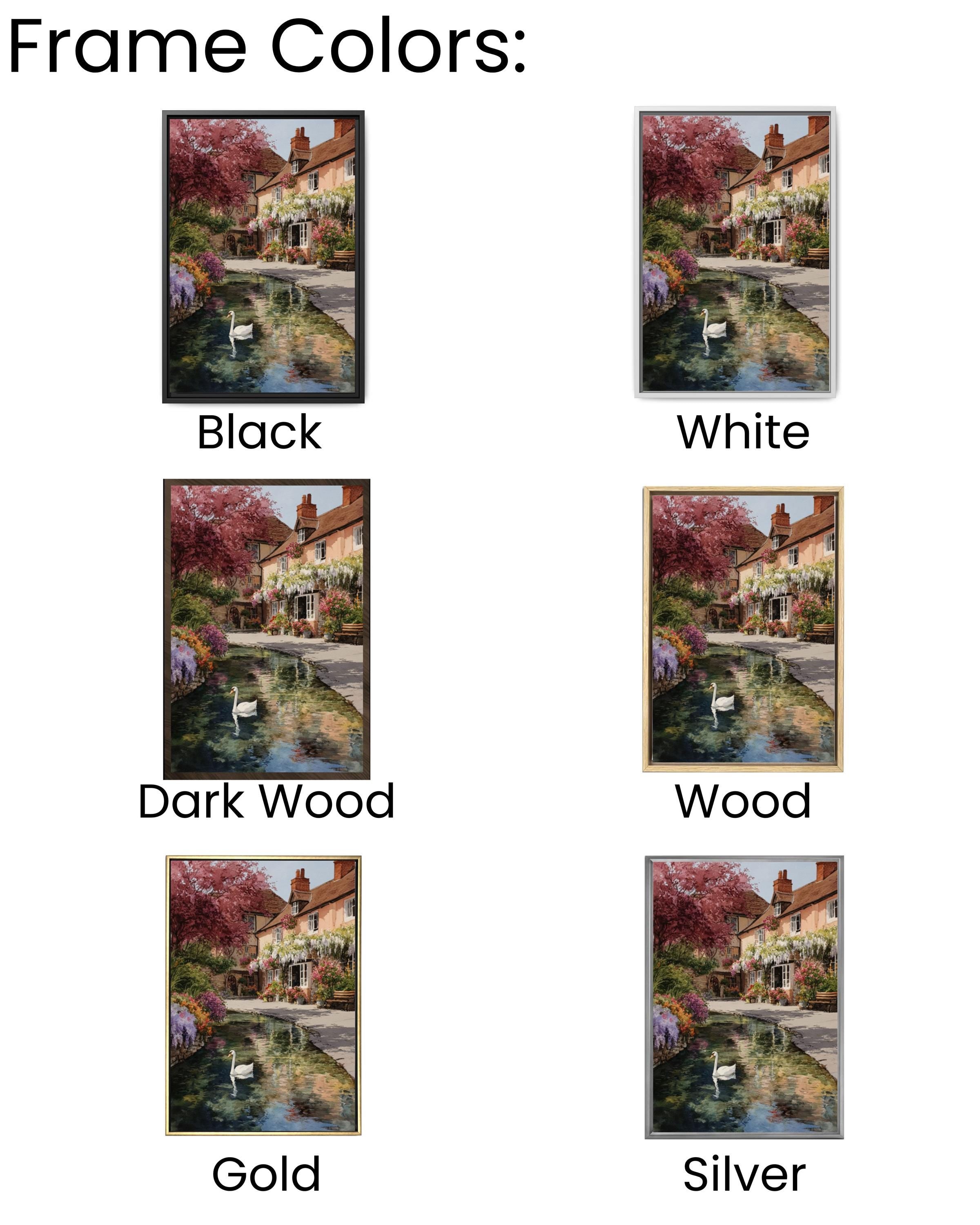 English Village Spring Watercolor Print – Swan, Wisteria, Floral Garden