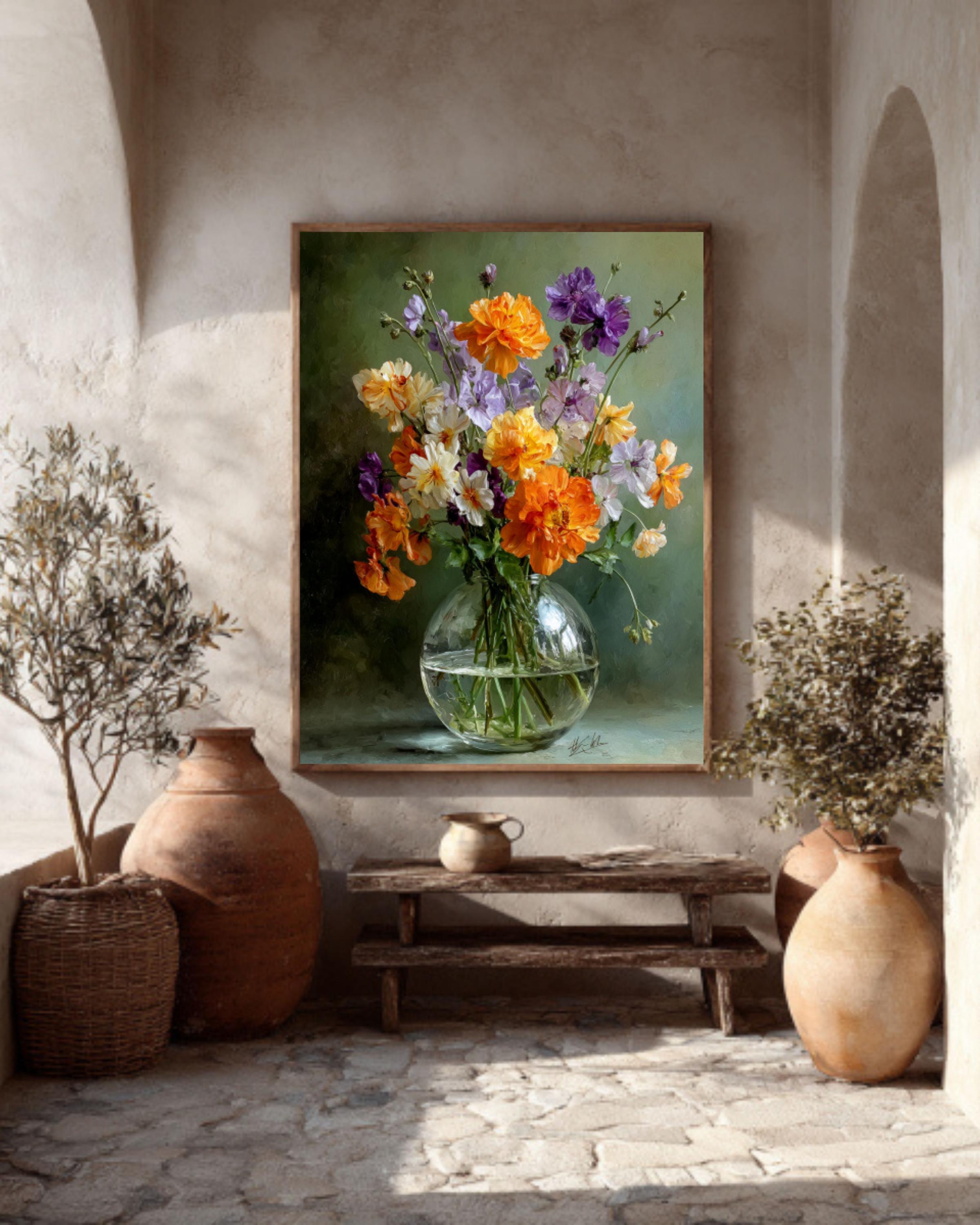 Watercolor Wildflower Bouquet Print – Floral Vase Art