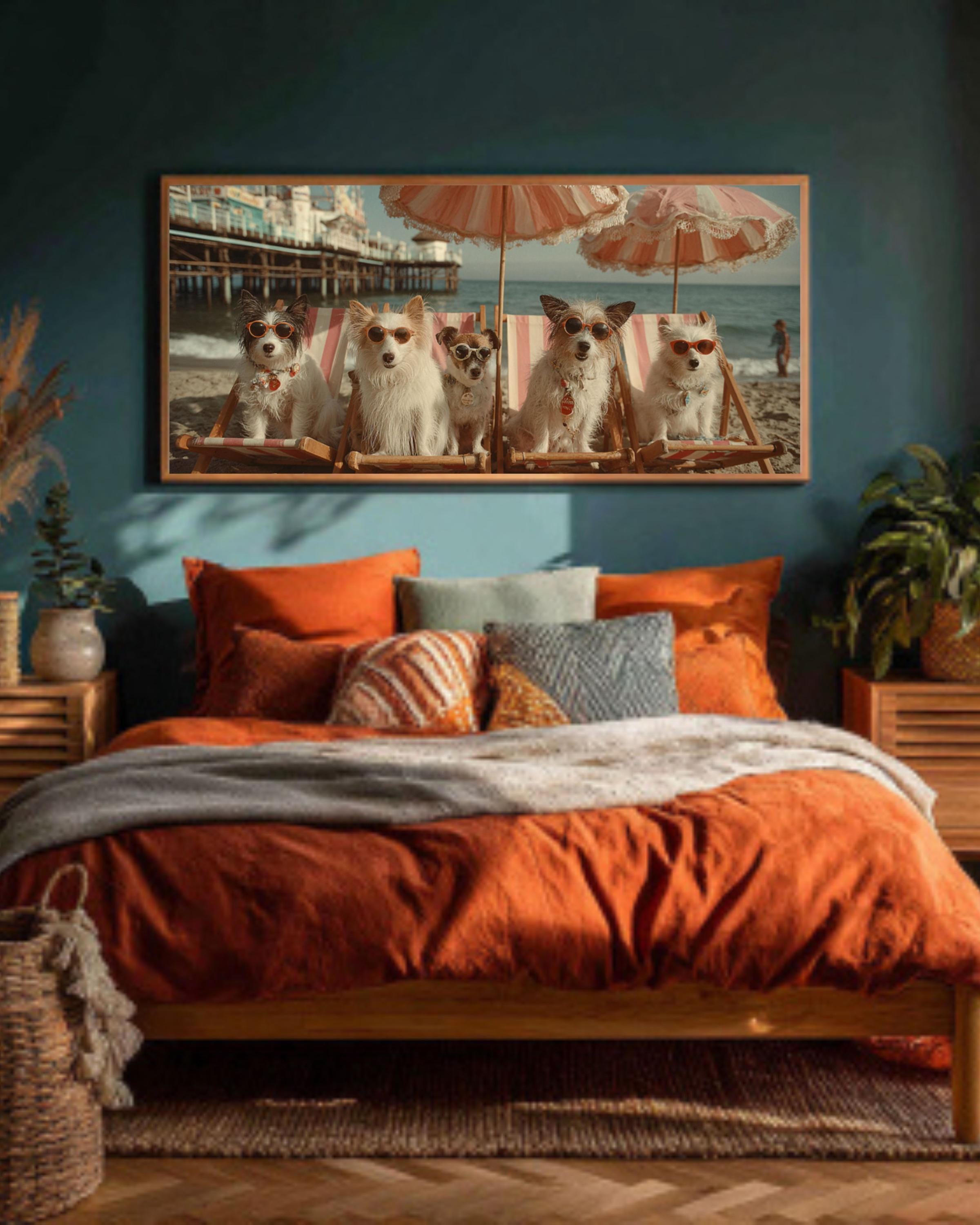 Vintage Malibu Beach Dogs Canvas Art – Retro Coastal Wall Decor