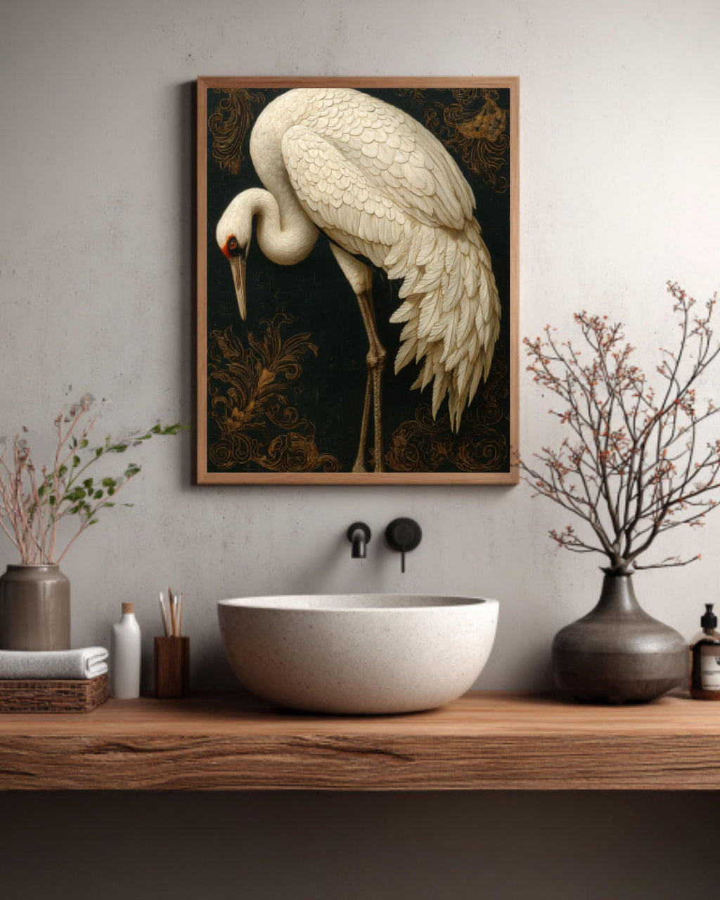 Vintage White Bird Oil Painting â€“ Elegant Bird Portrait, Dark Background Canvas Wall Art Print – Premium Home Decor