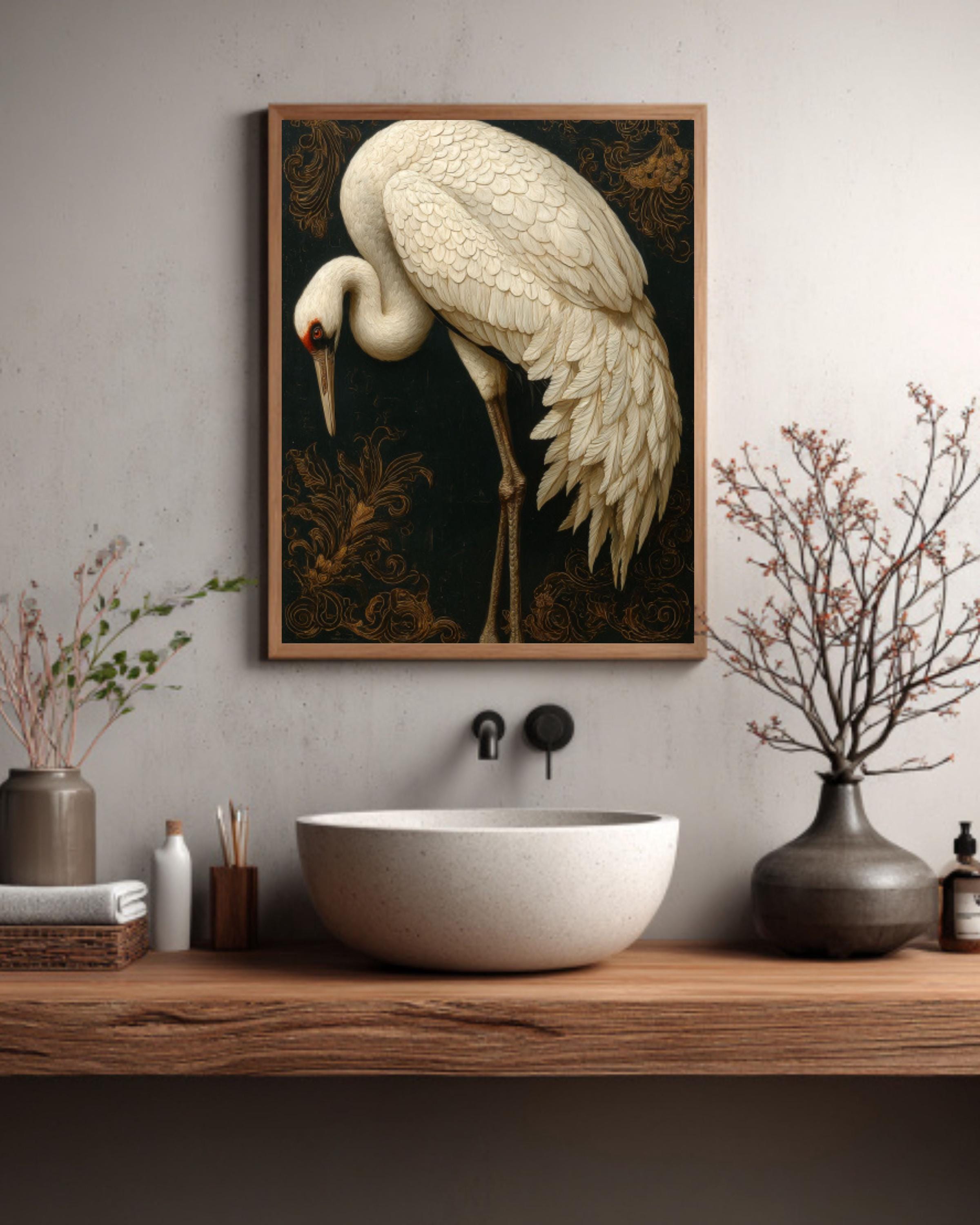 Vintage White Bird Oil Painting â€“ Elegant Bird Portrait, Dark Background Canvas Wall Art Print – Premium Home Decor