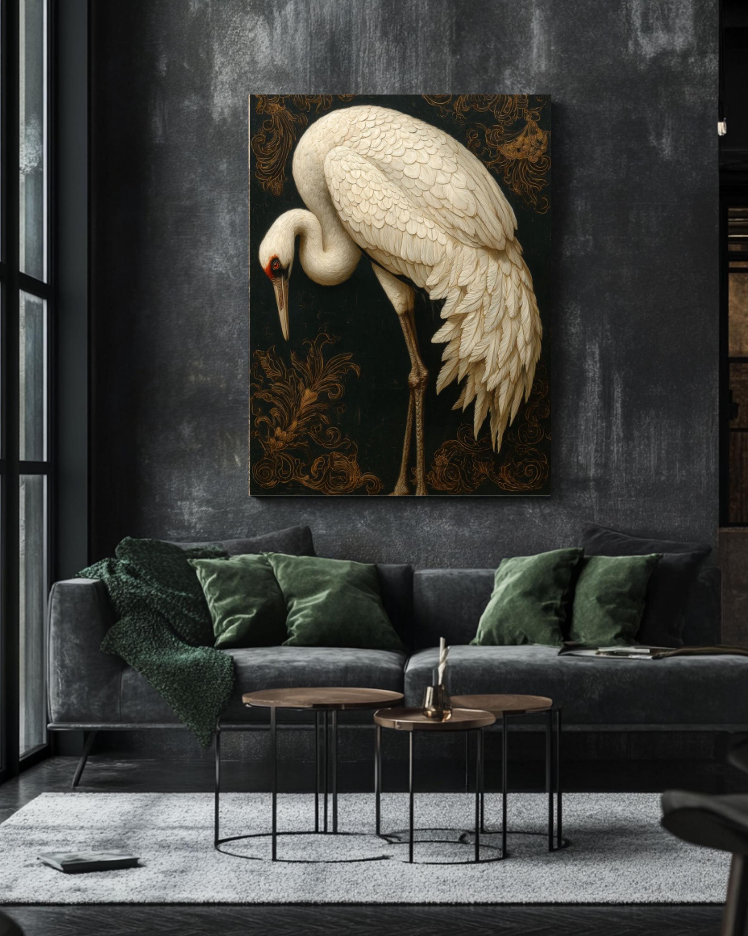 Vintage White Bird Oil Painting â€“ Elegant Bird Portrait, Dark Background Canvas Wall Art Print – Premium Home Decor