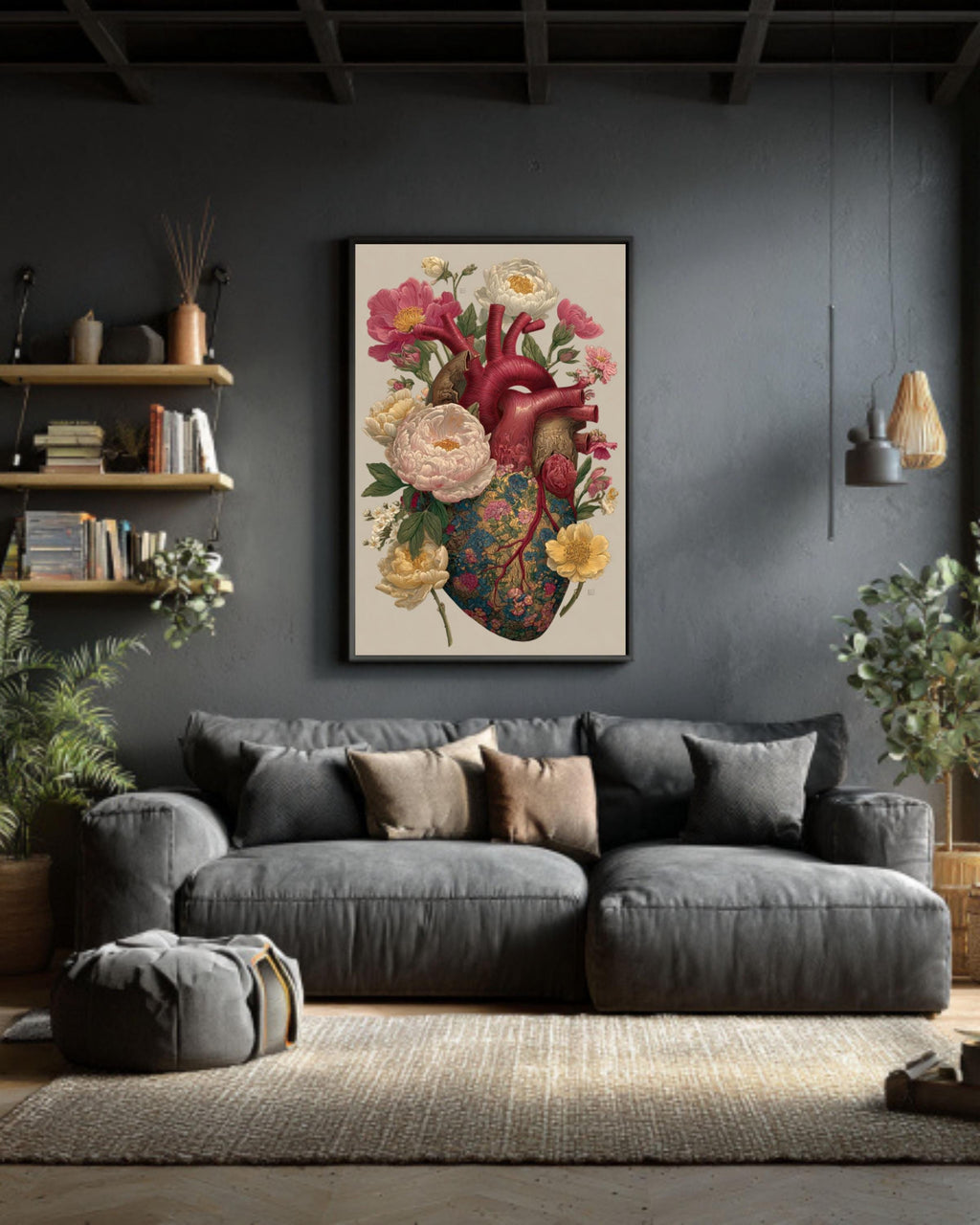 Botanical Heart Anatomy Print | William Morris Vintage Floral Wall Art