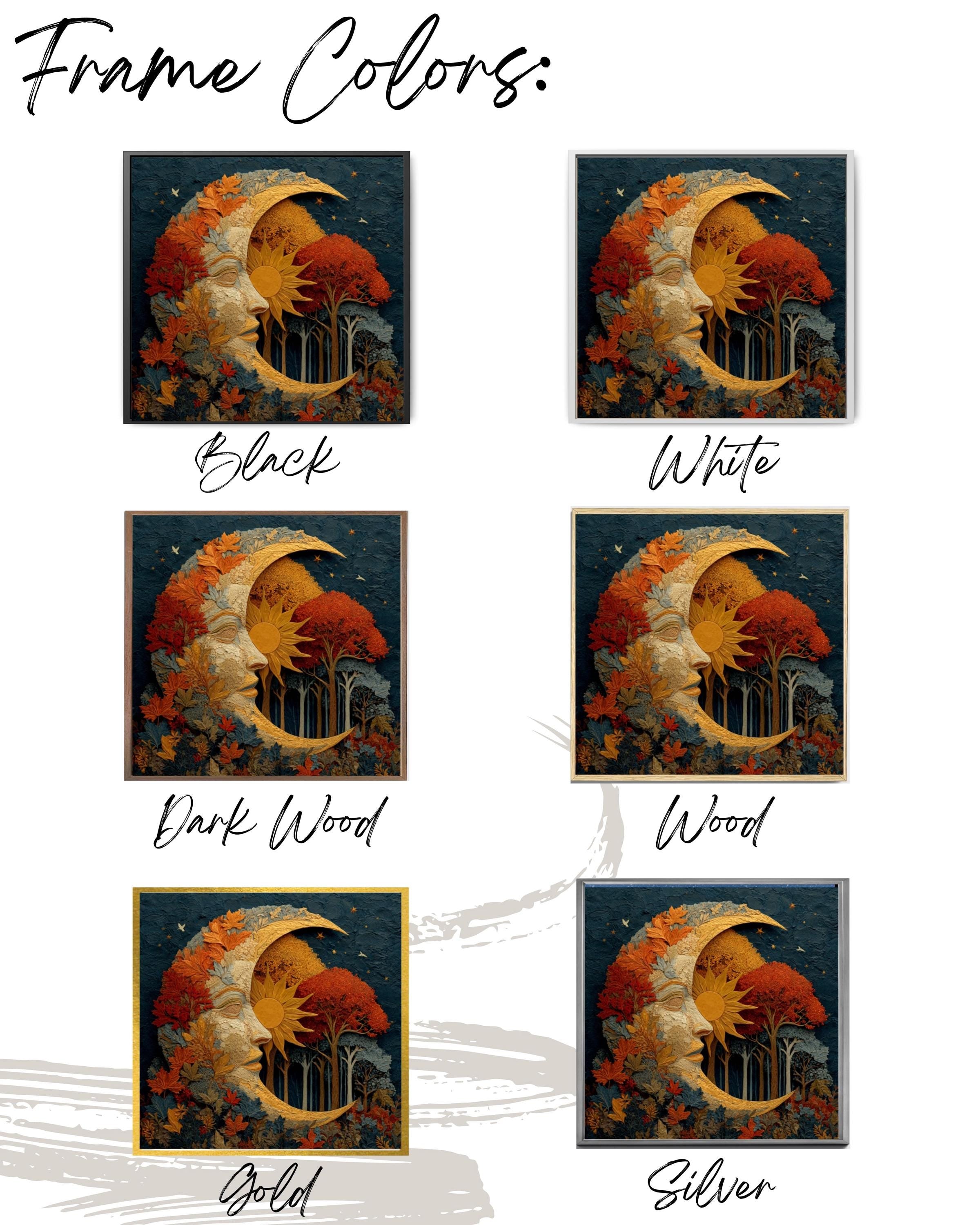 Autumn Moon & Sun Watercolor Print – Fall Trees, Celestial Wall Art