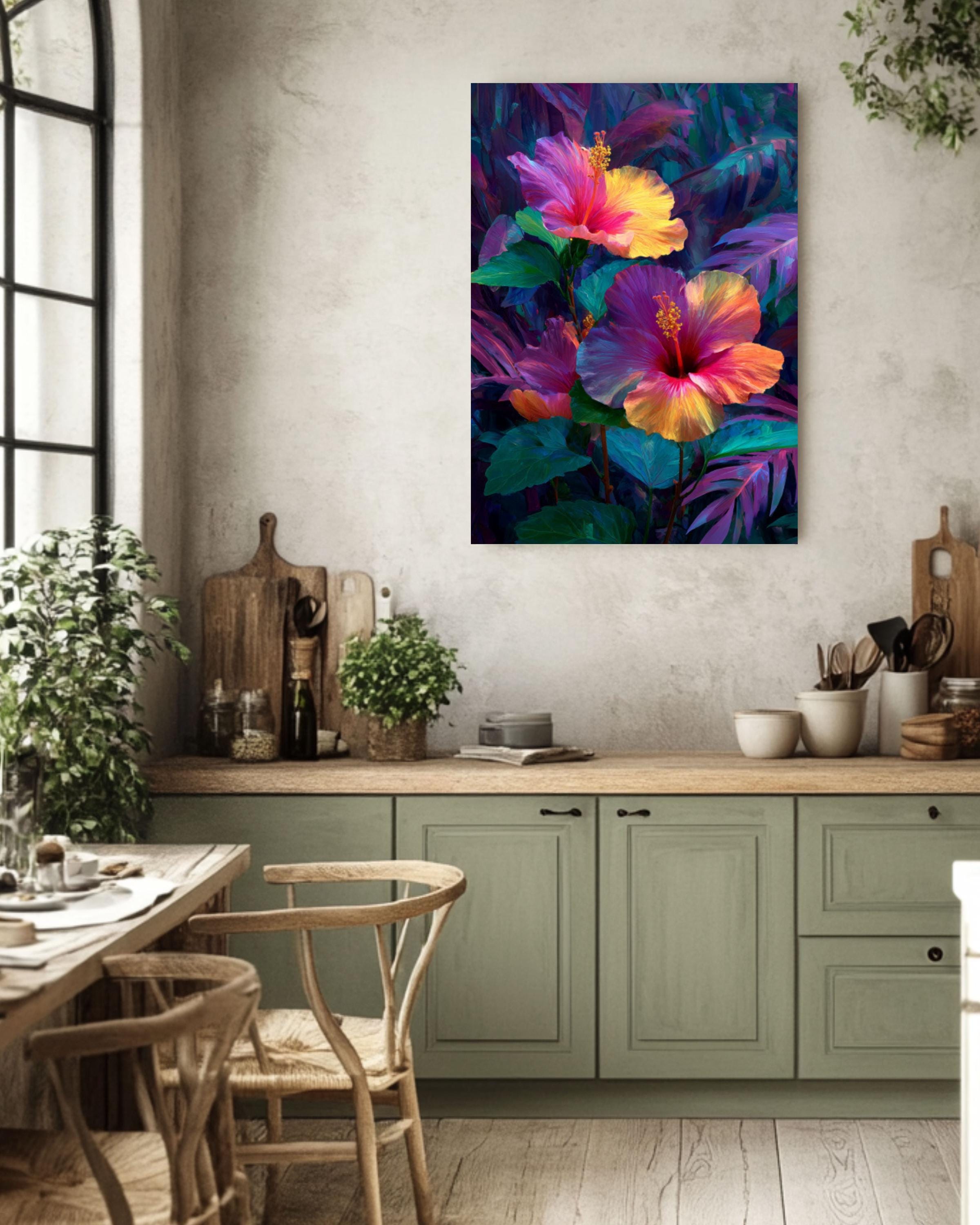 Fantasy Hibiscus Tropical Floral Wall Art – Vibrant Botanical Canvas Print