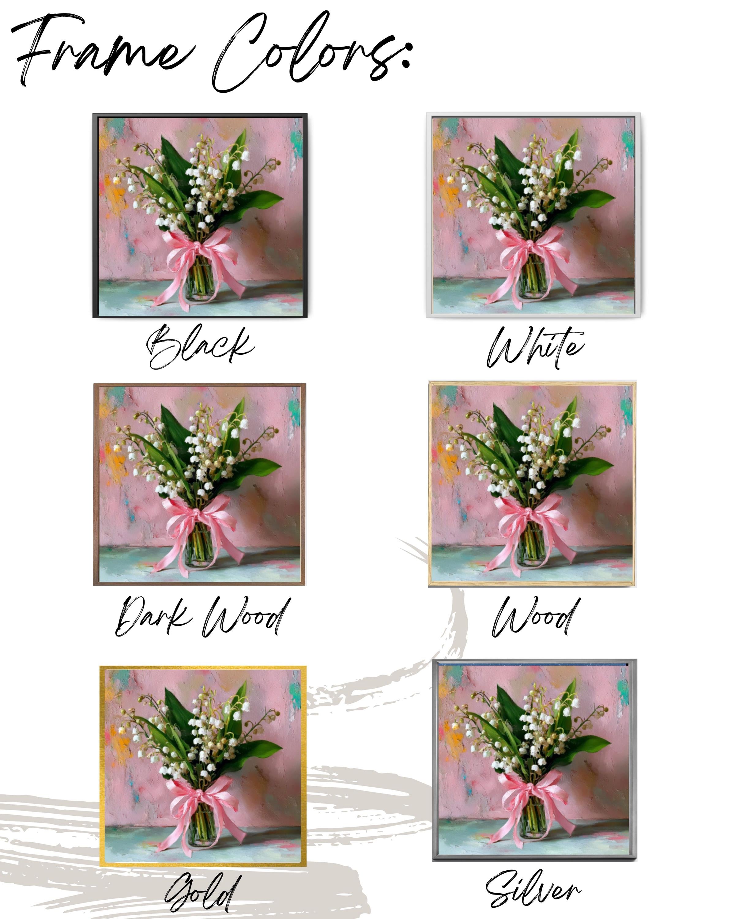 Lily of the Valley Wall Art – Pastel Floral Oil Painting with Pink Bow