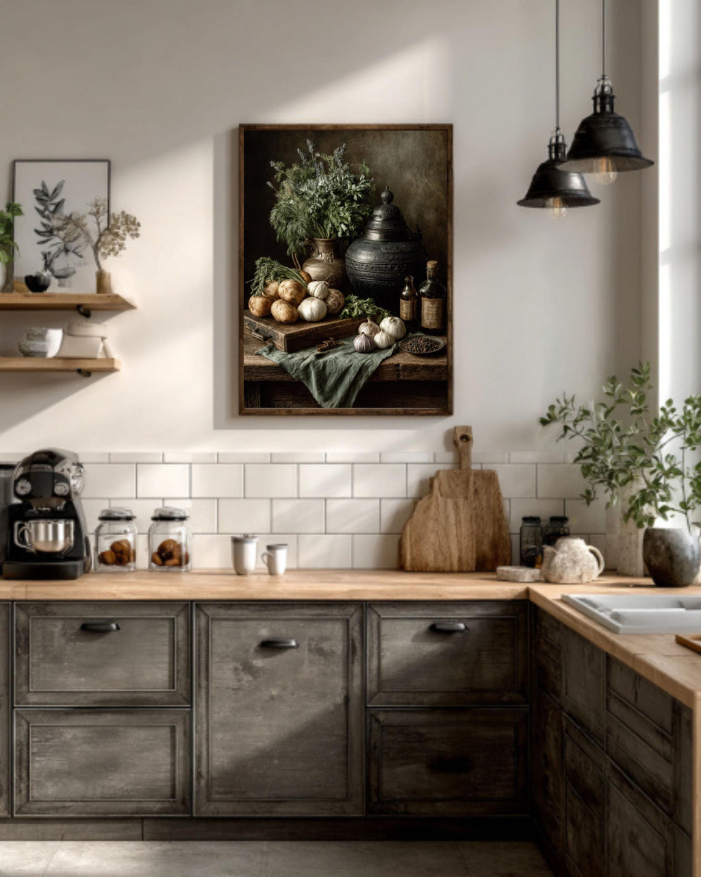 Old Master Still Life Wall Art – Herbs & Vegetables Rustic Kitchen Painting