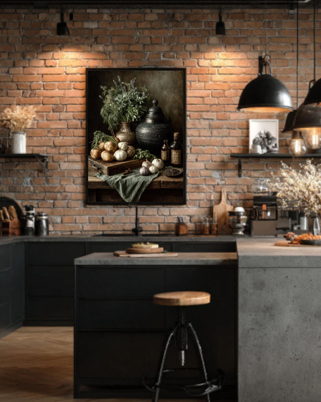Old Master Still Life Wall Art – Herbs & Vegetables Rustic Kitchen Painting