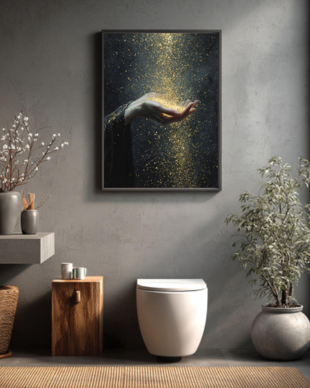 Golden Dust Goddess Wall Art – Gothic Baroque Celestial Oil Painting