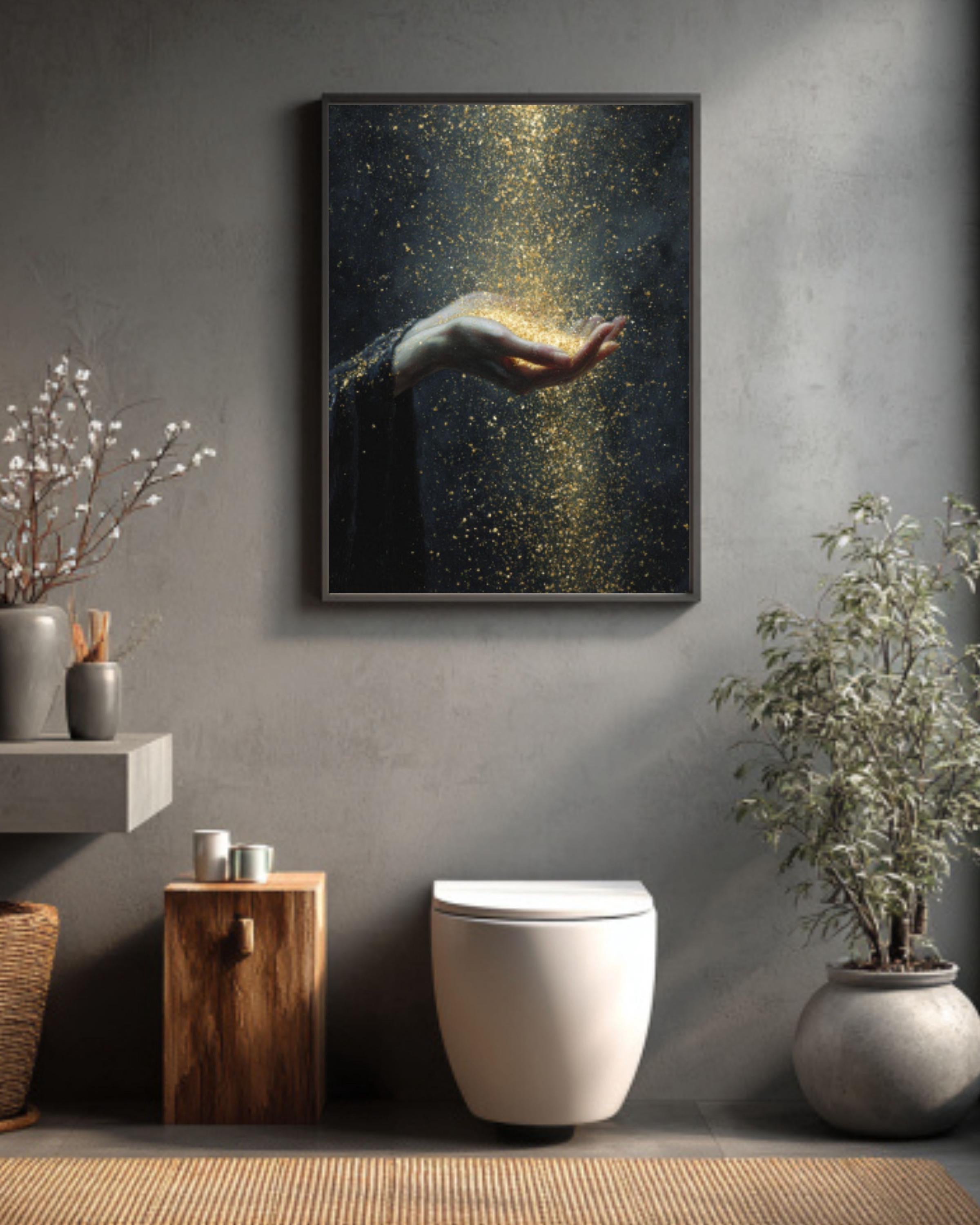 Golden Dust Goddess Wall Art – Gothic Baroque Celestial Oil Painting