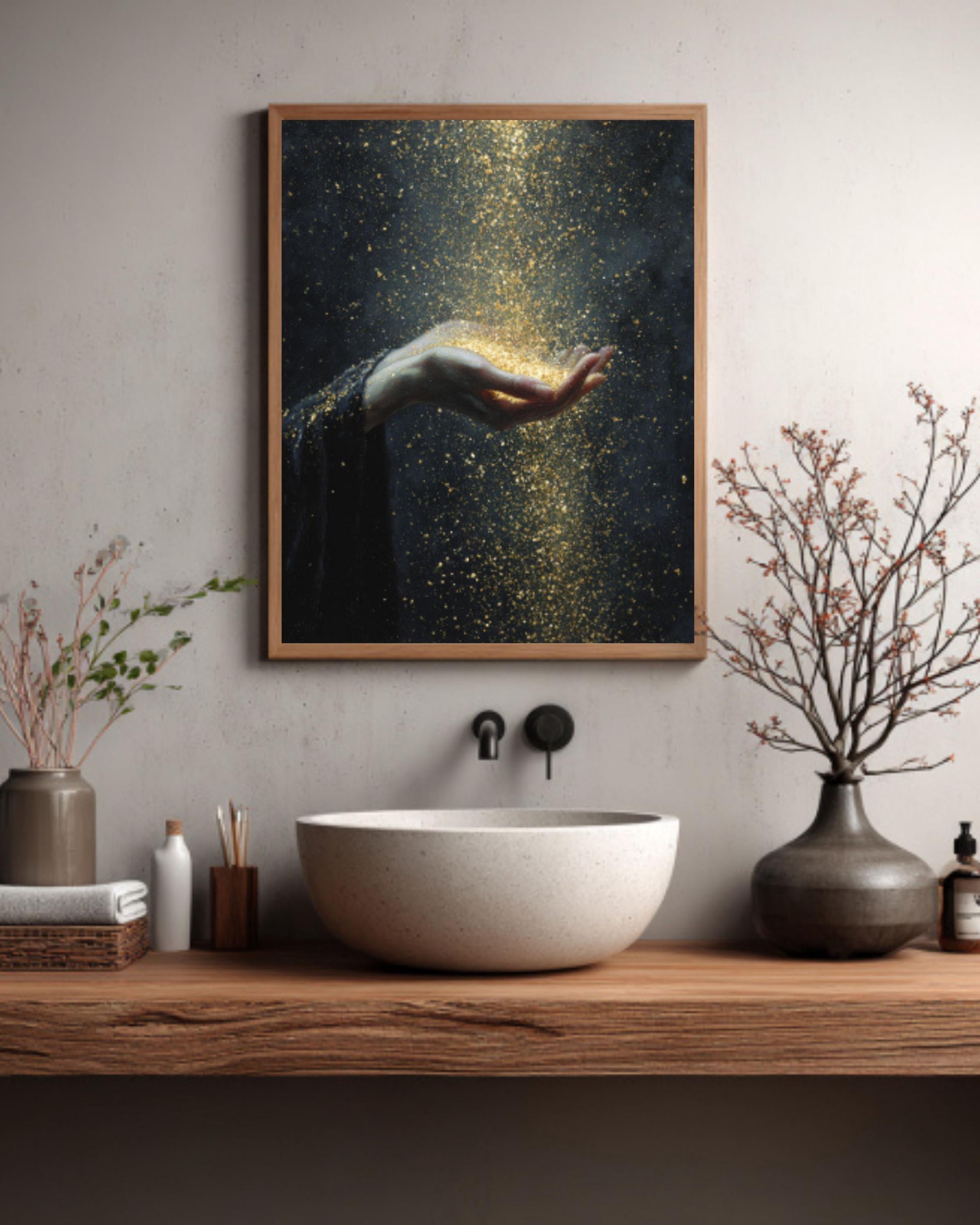 Golden Dust Goddess Wall Art – Gothic Baroque Celestial Oil Painting