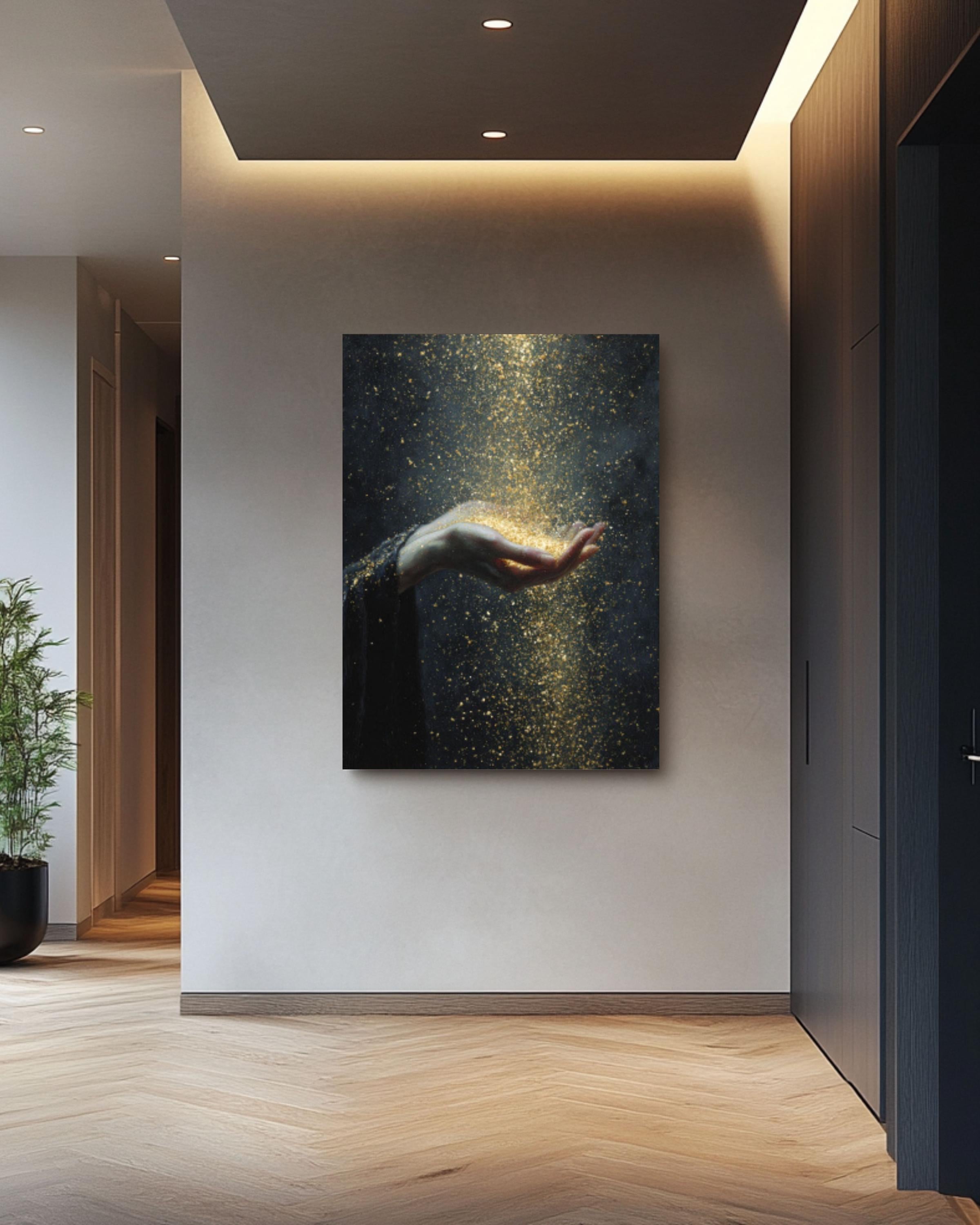 Golden Dust Goddess Wall Art – Gothic Baroque Celestial Oil Painting