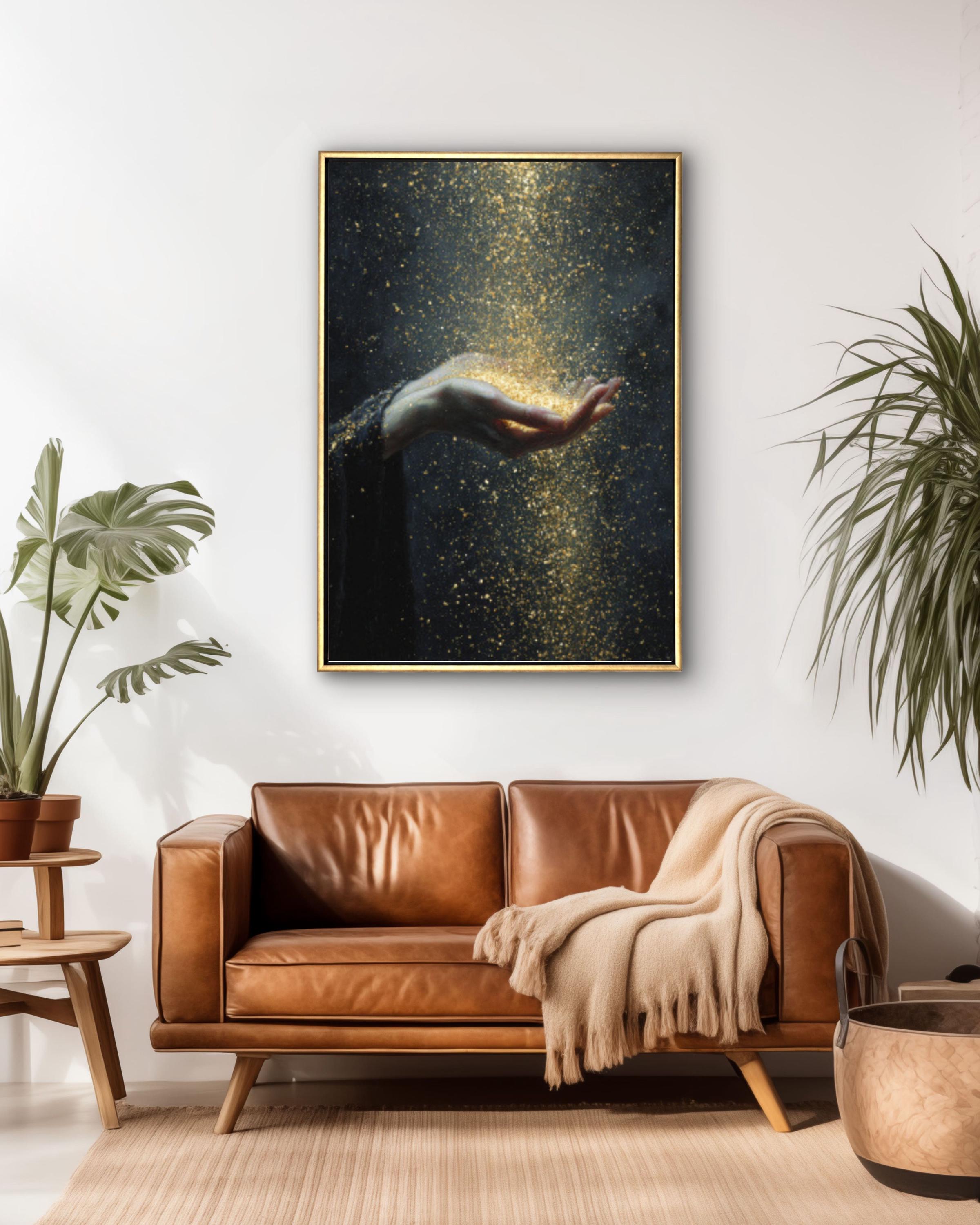 Golden Dust Goddess Wall Art – Gothic Baroque Celestial Oil Painting