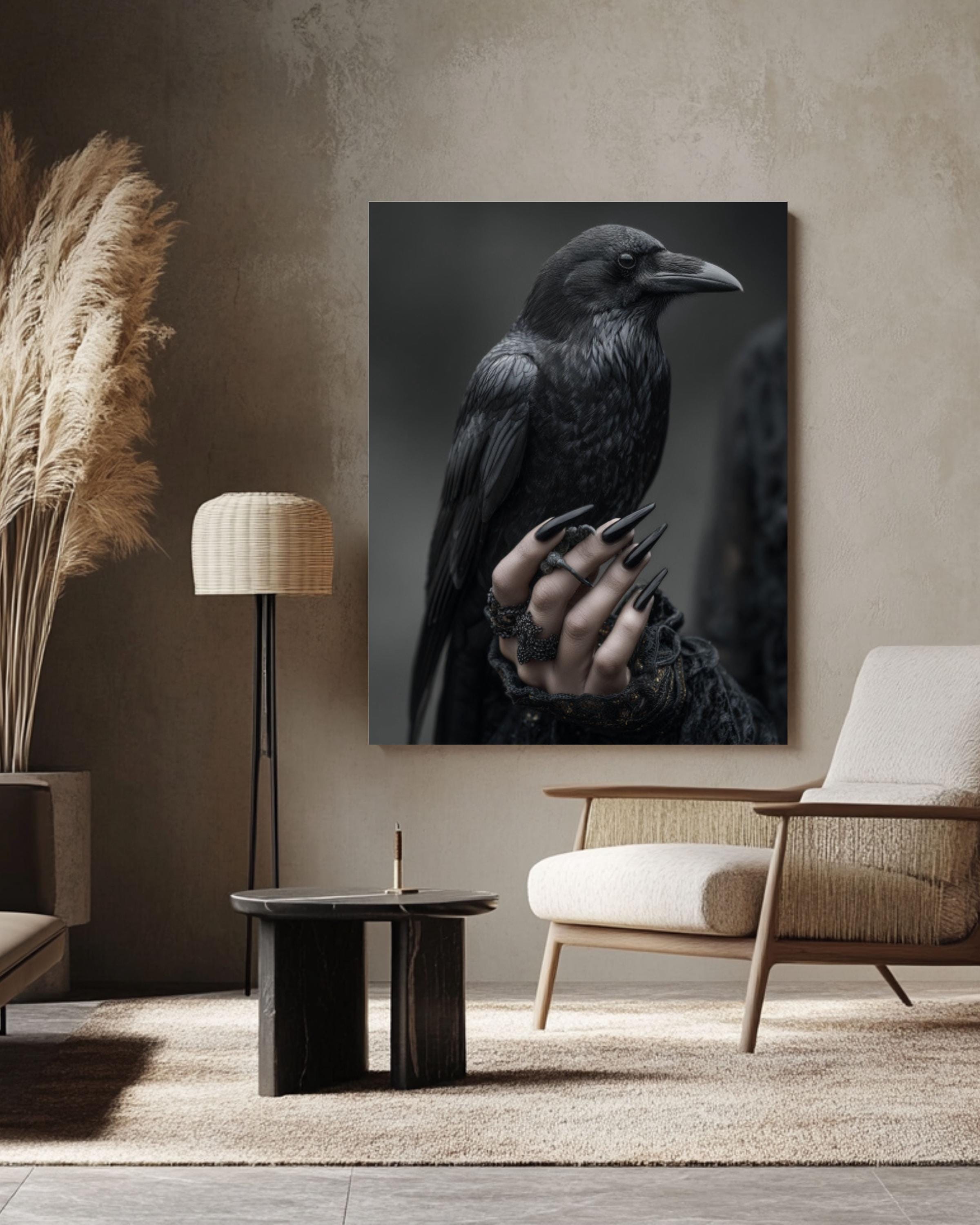 Gothic Raven Hand Wall Art – Dark Surreal Poster or Canvas Print