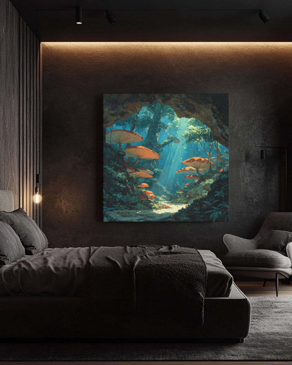Alien Forest Canvas Art – Vibrant Mushroom Sci-Fi Wall Decor