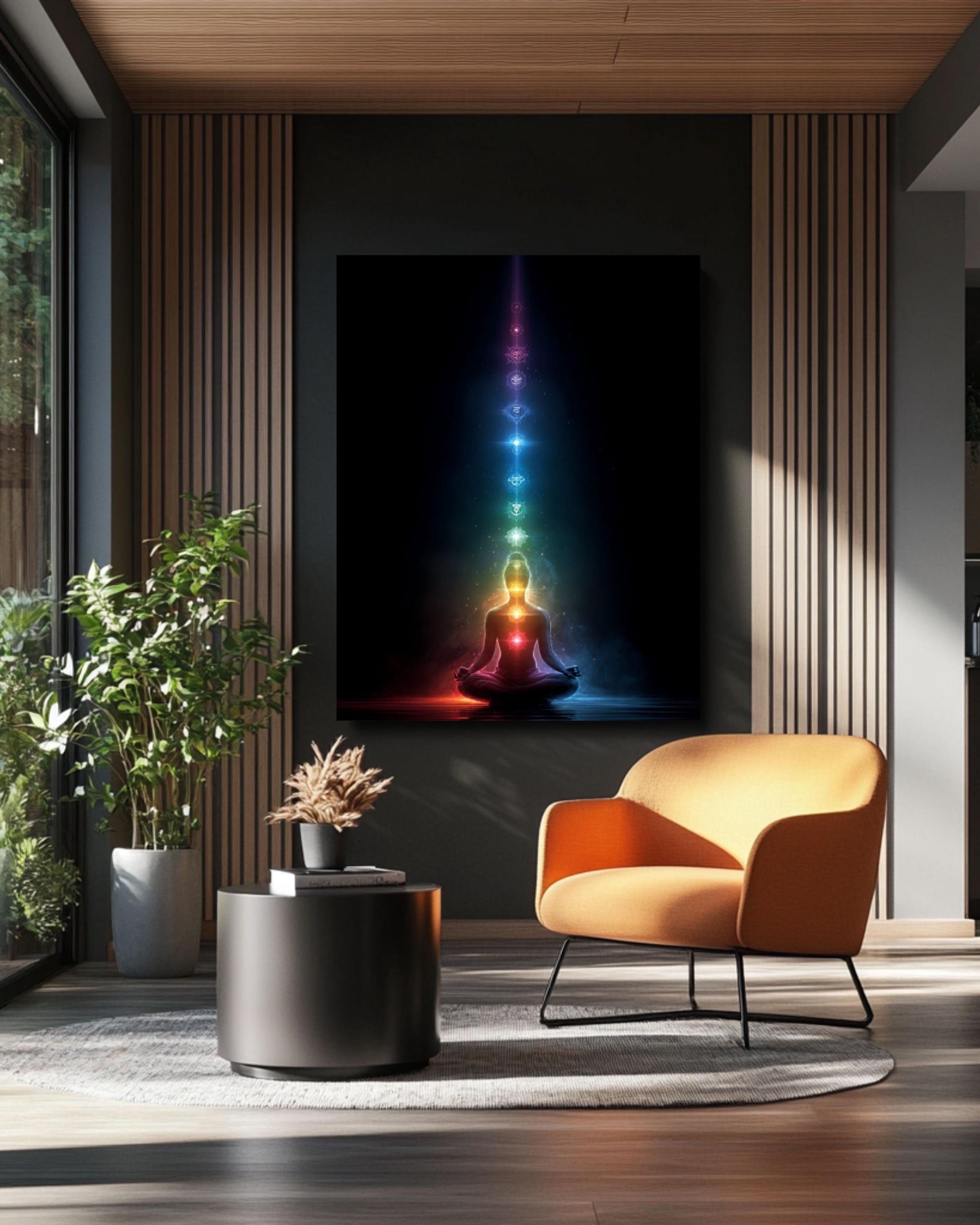 Chakra Meditation Art – Lotus Pose Energy Poster, Canvas, or Framed Print