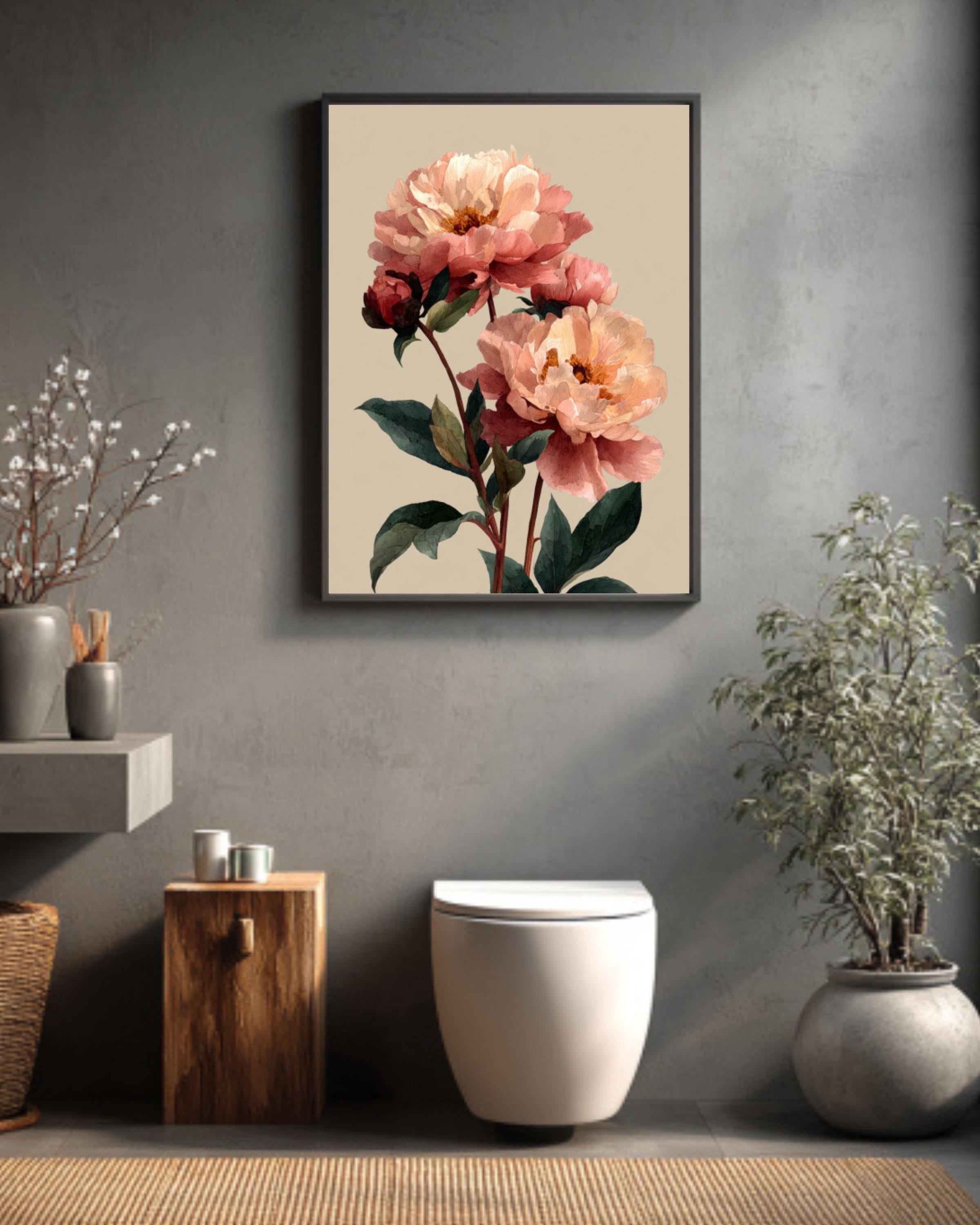 Blush Peony Watercolor Painting: Floral Wall Art Poster, Canvas or Framed Canvas Wall Art Print – Premium Home Decor