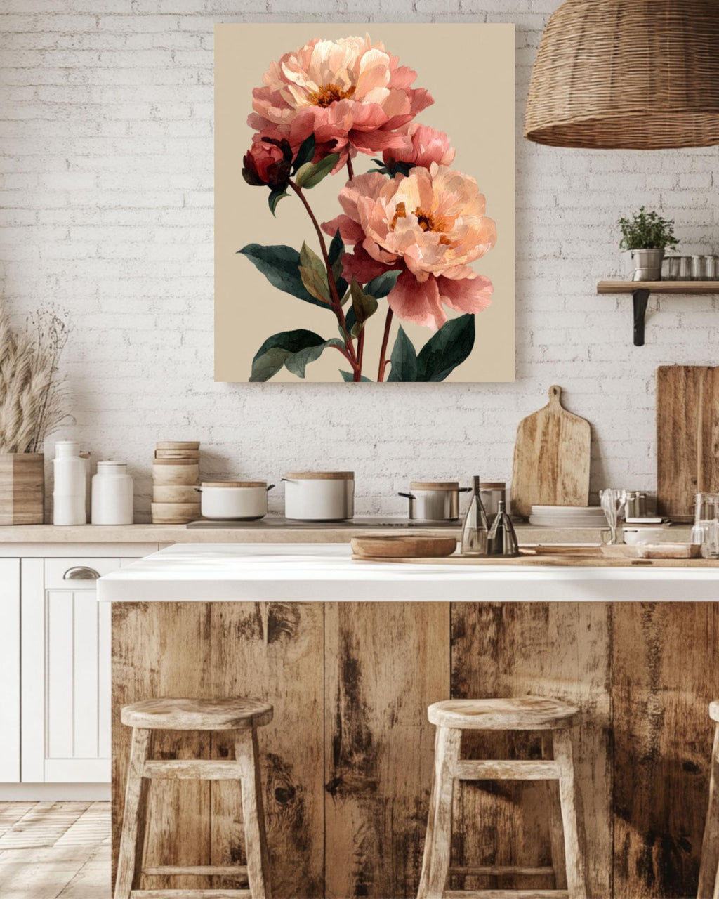 Blush Peony Watercolor Painting: Floral Wall Art Poster, Canvas or Framed Canvas Wall Art Print – Premium Home Decor