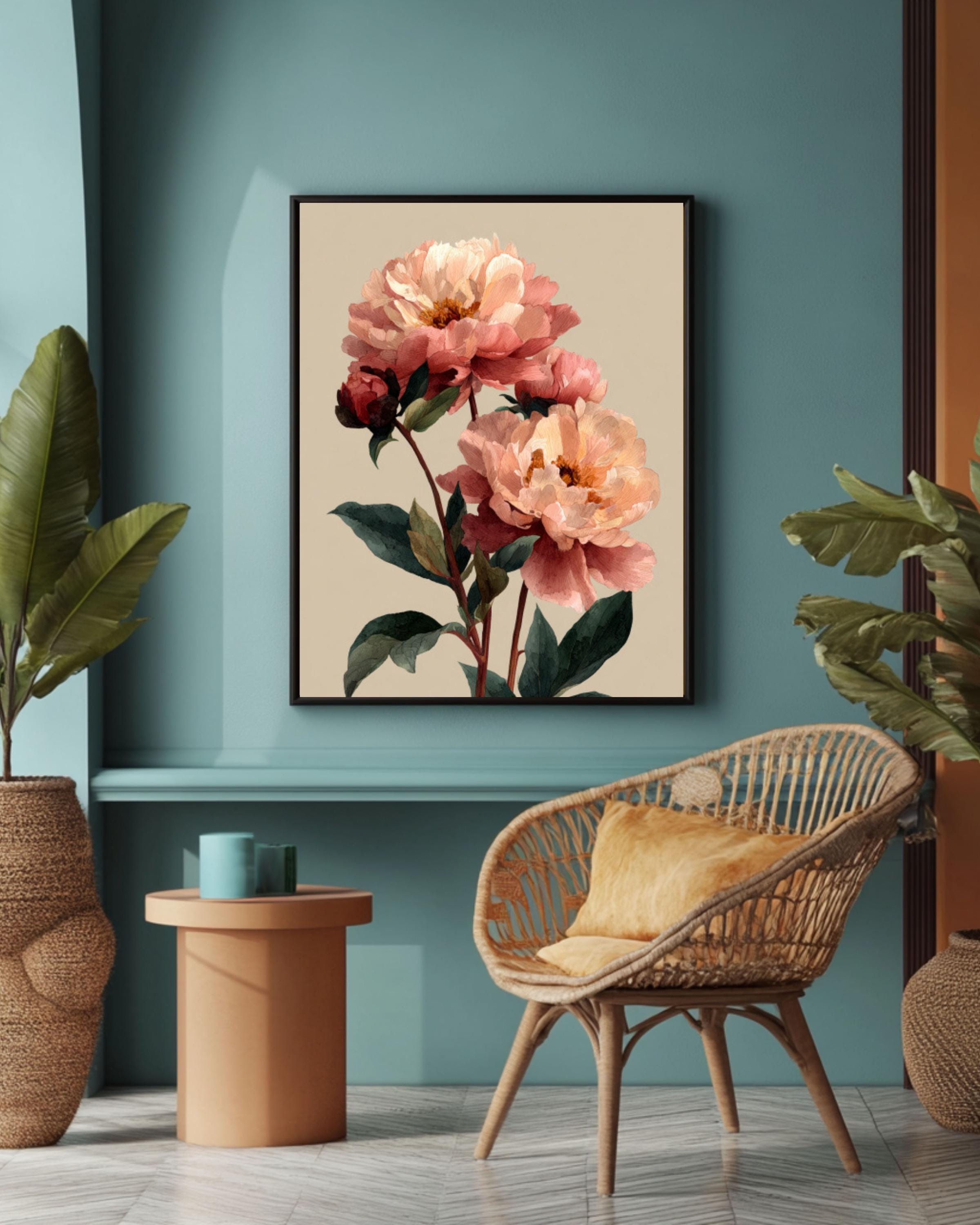 Blush Peony Watercolor Painting: Floral Wall Art Poster, Canvas or Framed Canvas Wall Art Print – Premium Home Decor