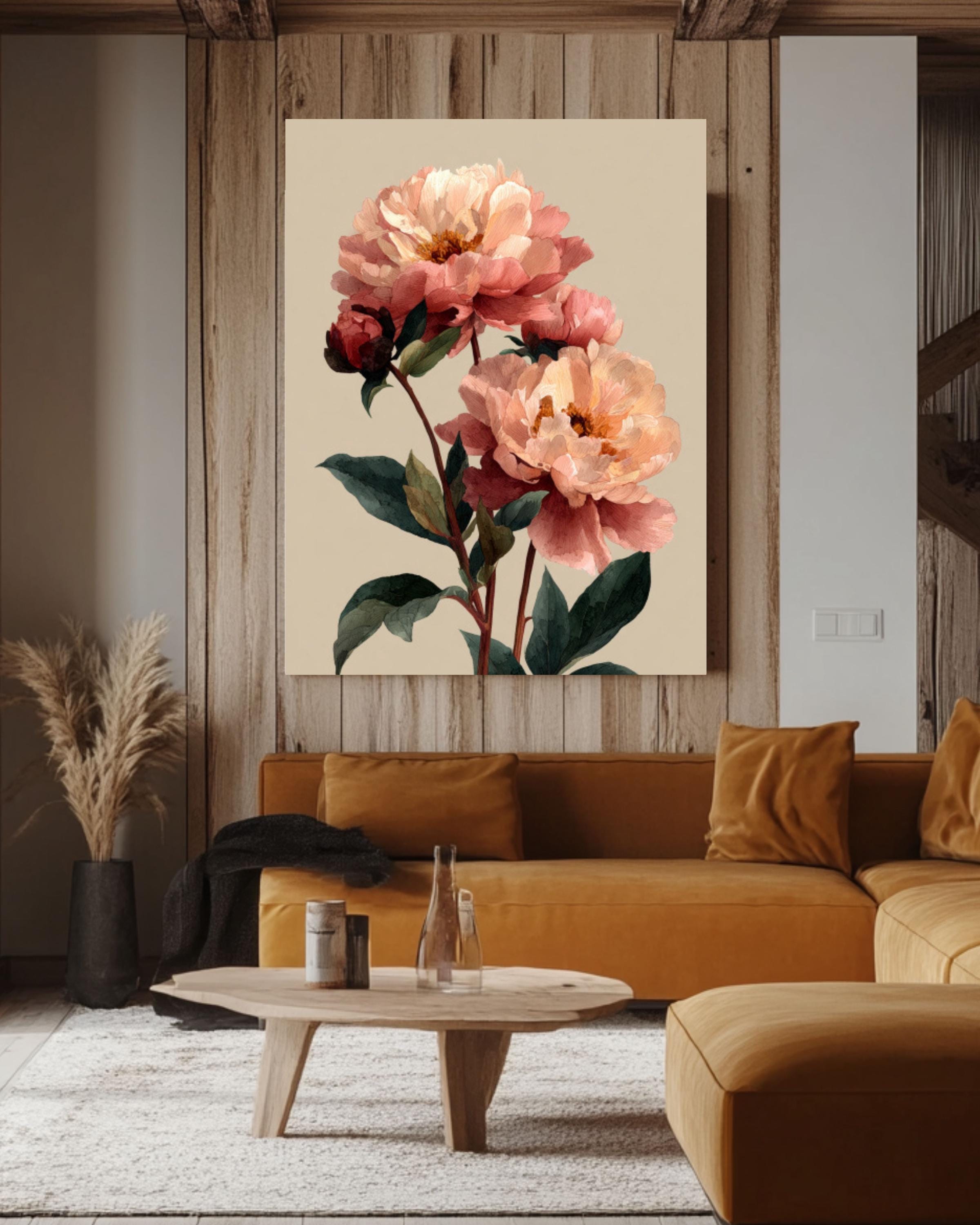 Blush Peony Watercolor Painting: Floral Wall Art Poster, Canvas or Framed Canvas Wall Art Print – Premium Home Decor