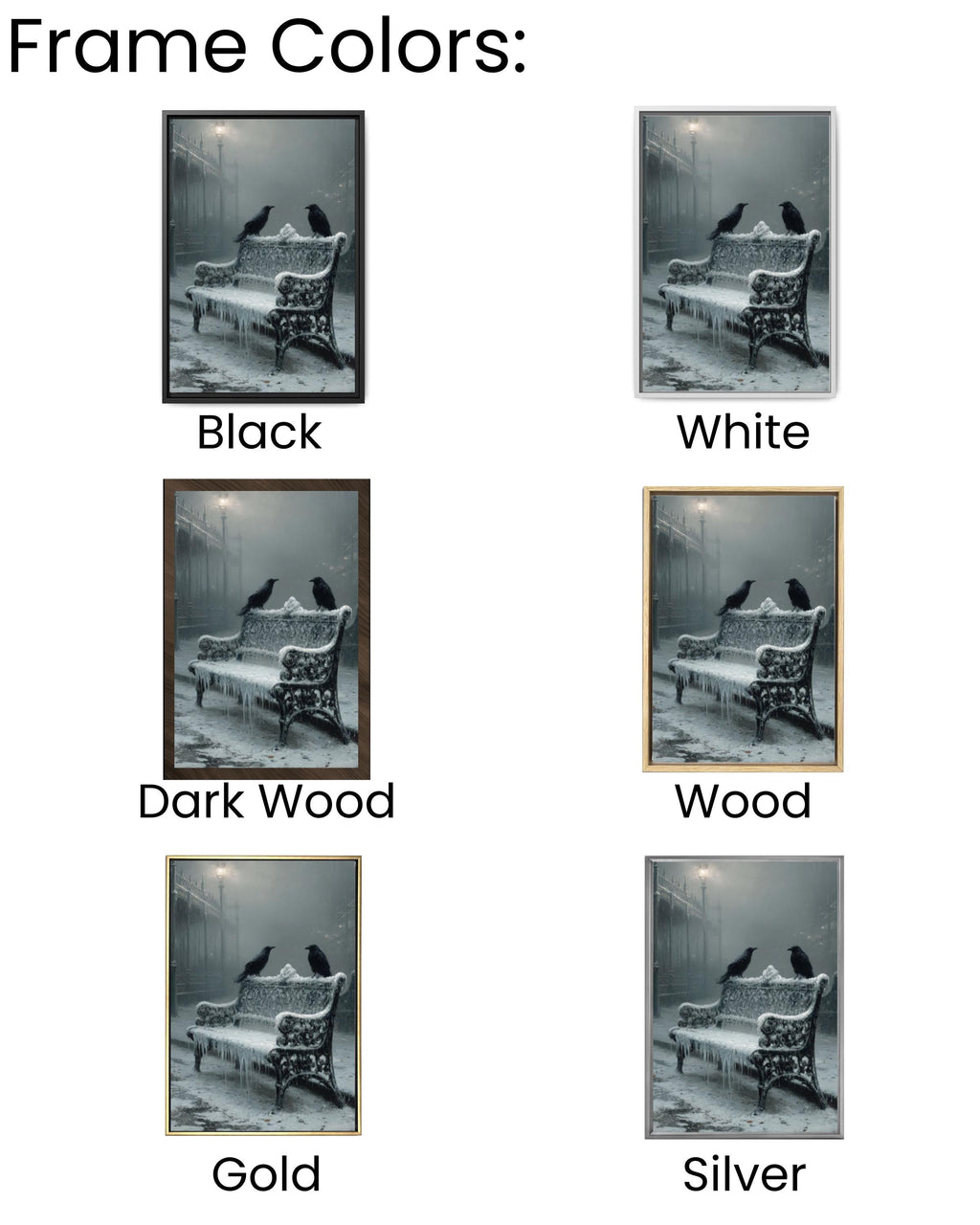 Victorian Crow Bench Wall Art Print – Gothic Winter Landscape Home Decor