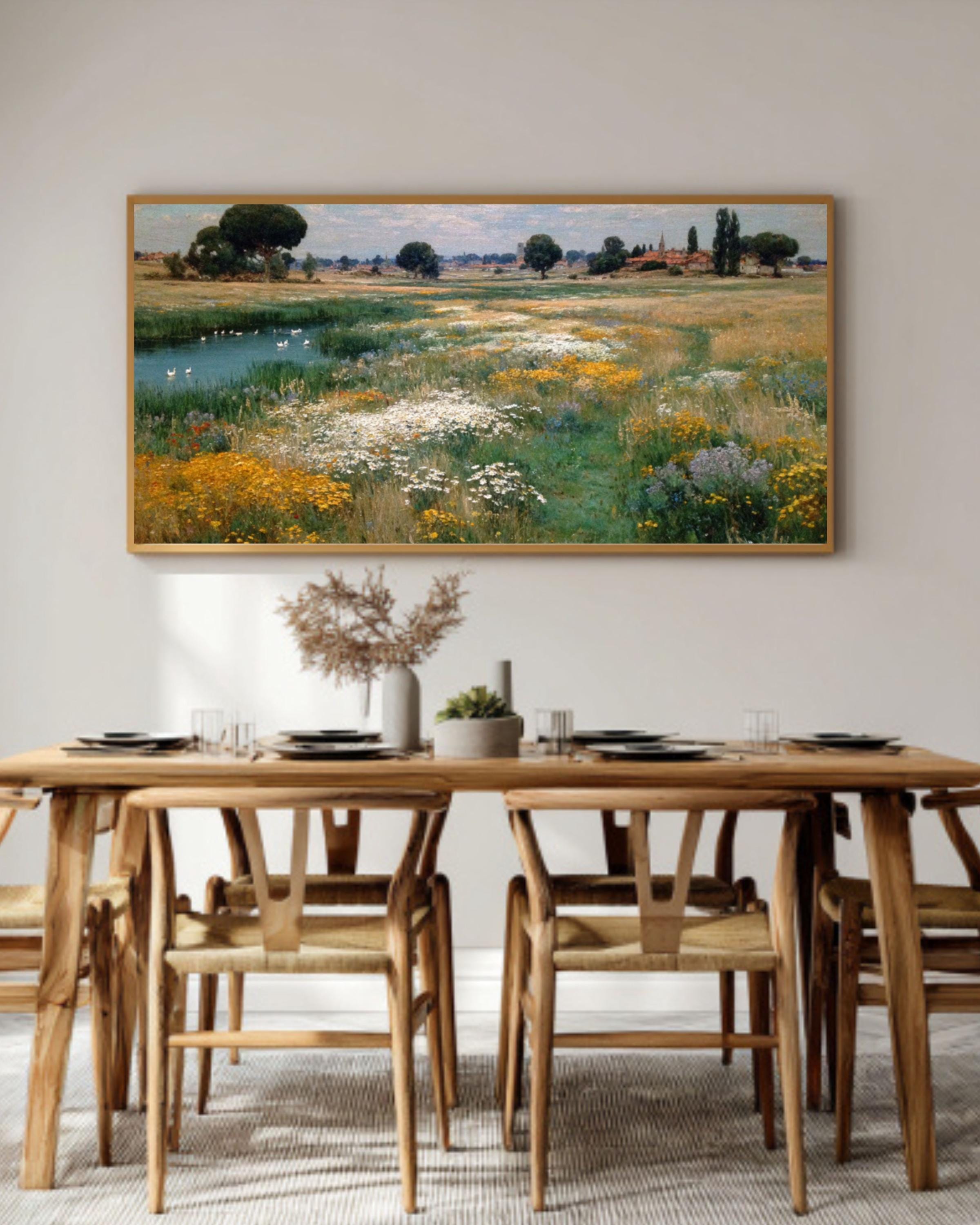 Childe Hassam Style Meadow Wall Art – Impressionist Wildflower Landscape Print