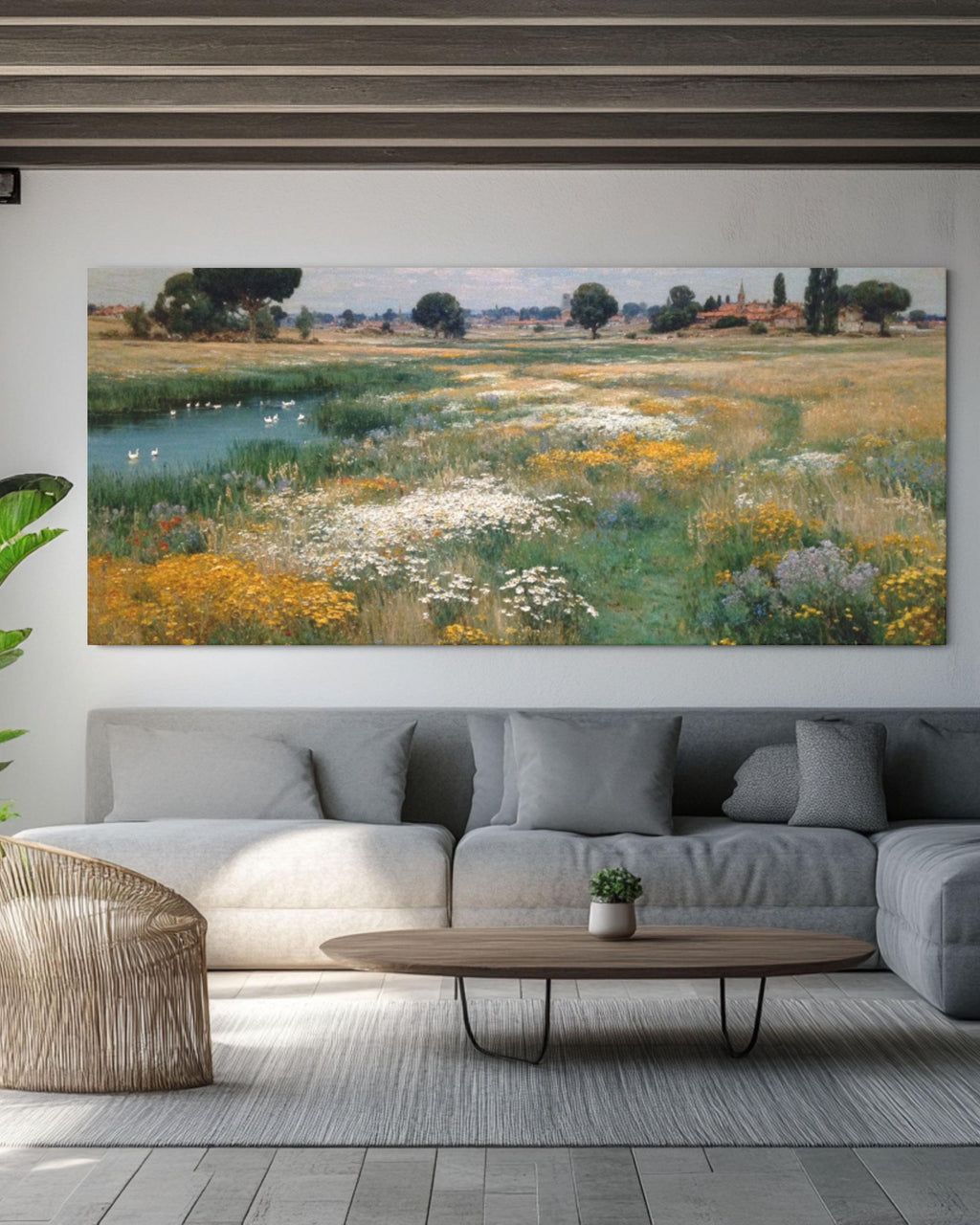 Childe Hassam Style Meadow Wall Art – Impressionist Wildflower Landscape Print