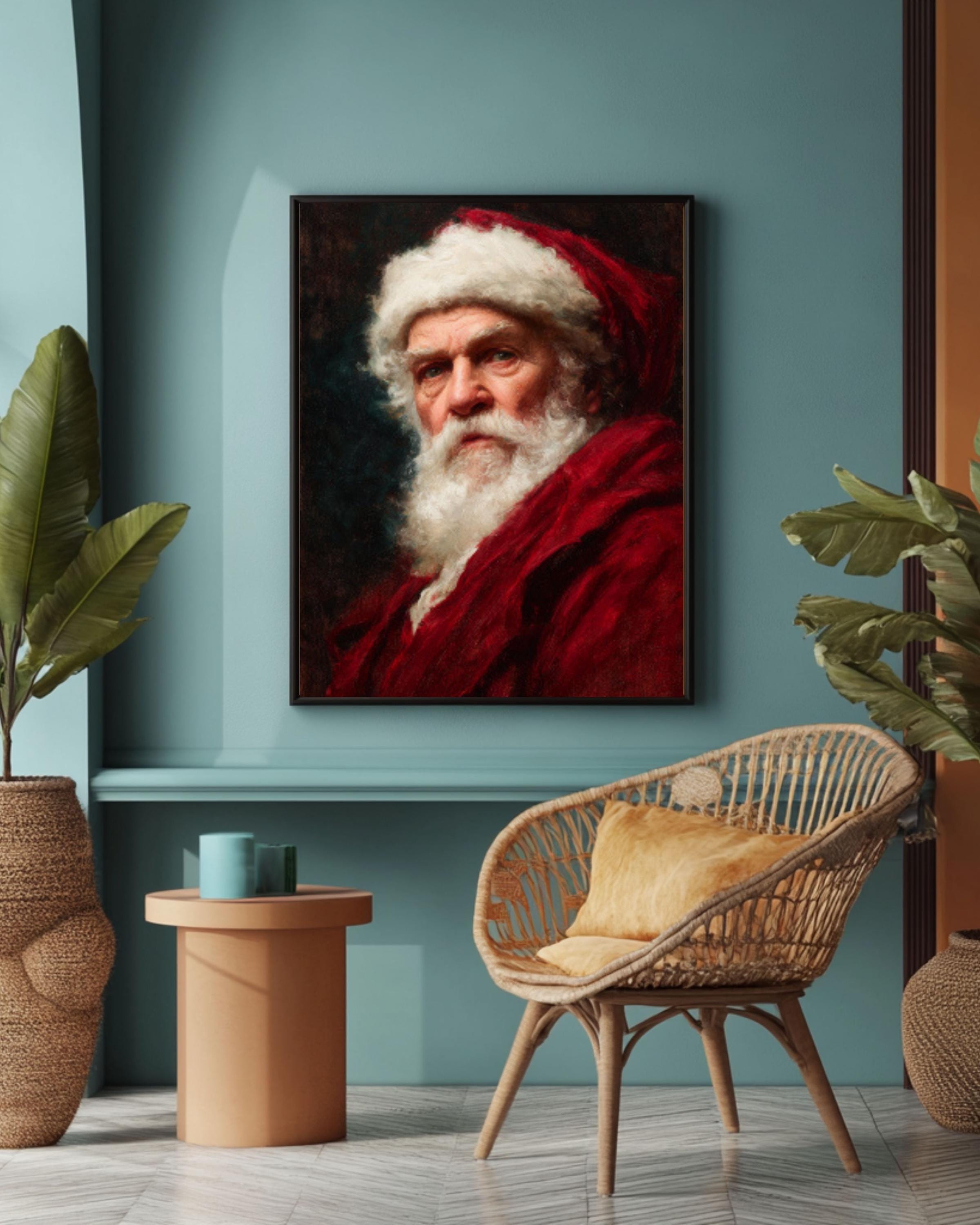 Vintage Santa Claus Oil Painting – Classic Christmas Wall Art Print