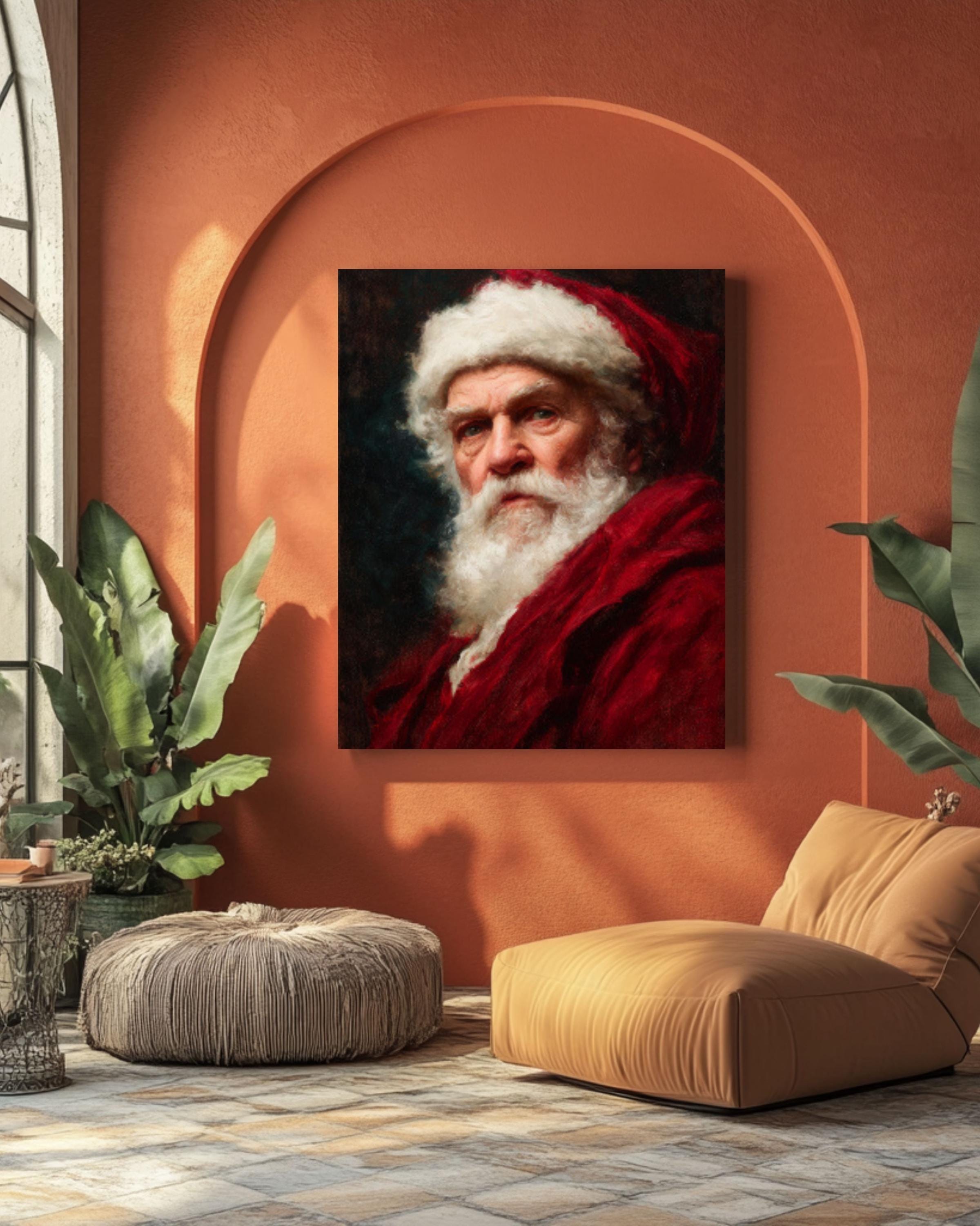Vintage Santa Claus Oil Painting – Classic Christmas Wall Art Print