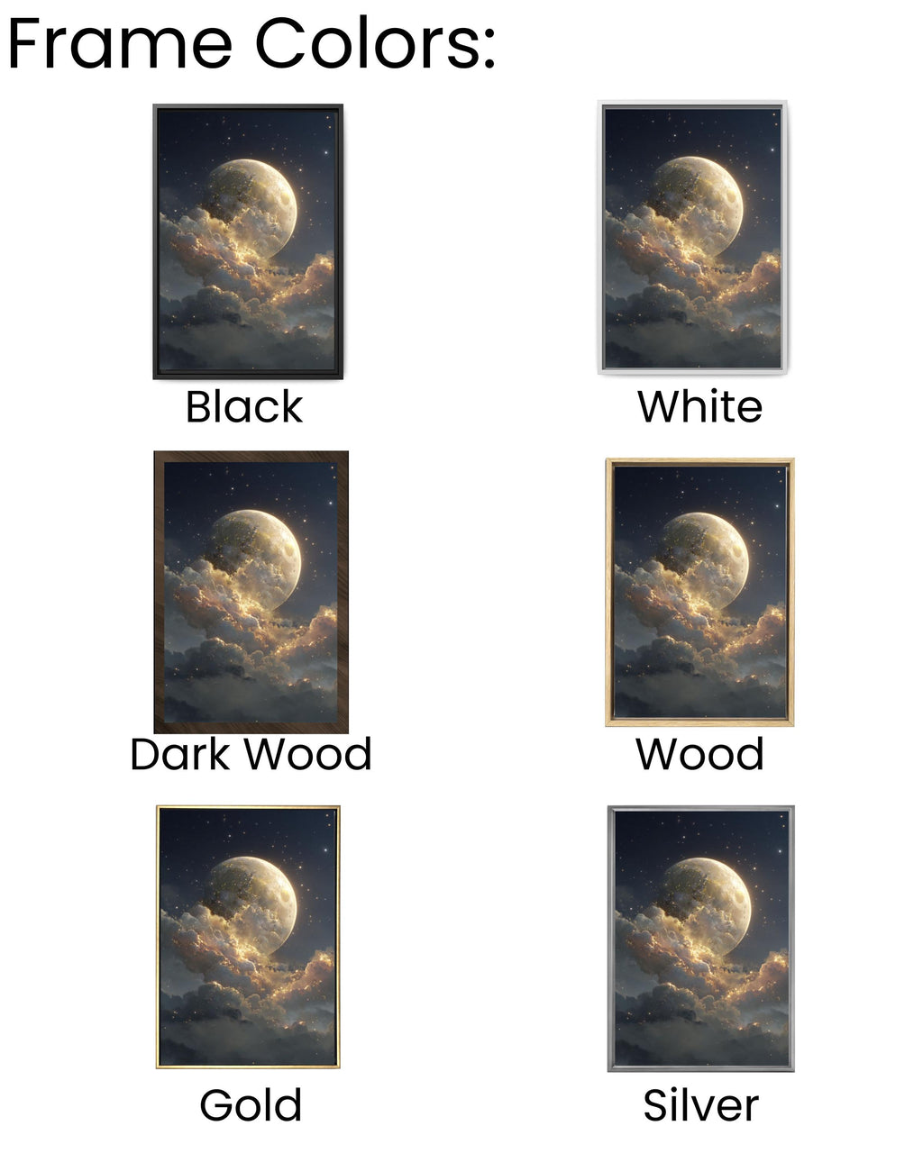 Fantasy Moon Wall Art – Golden Light Starry Sky Celestial Canvas Print