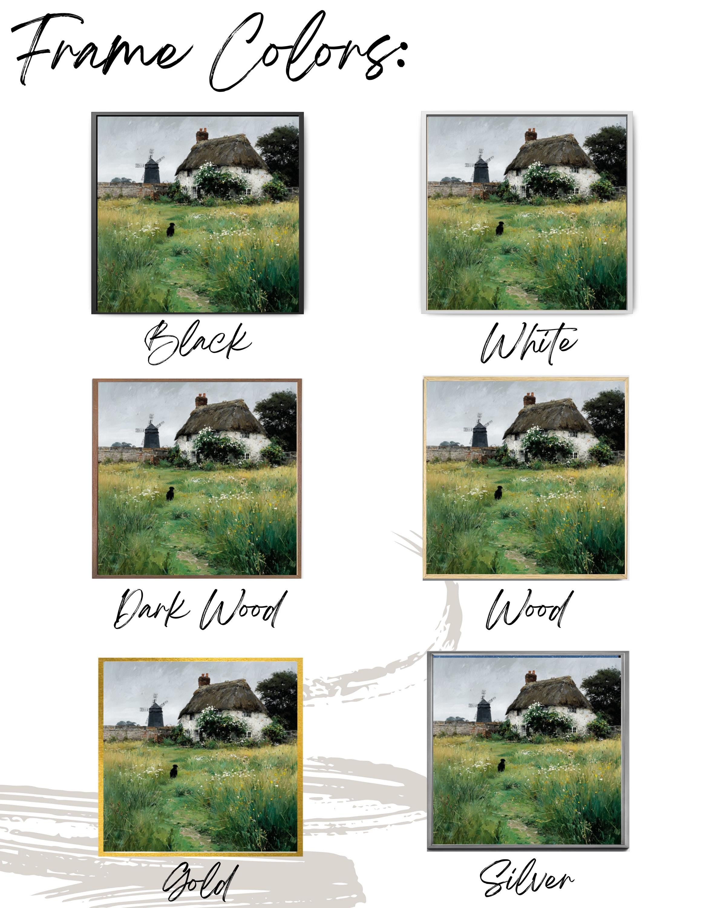 Thatched Cottage Wall Art – Rustic Garden Windmill & Dog Landscape Print